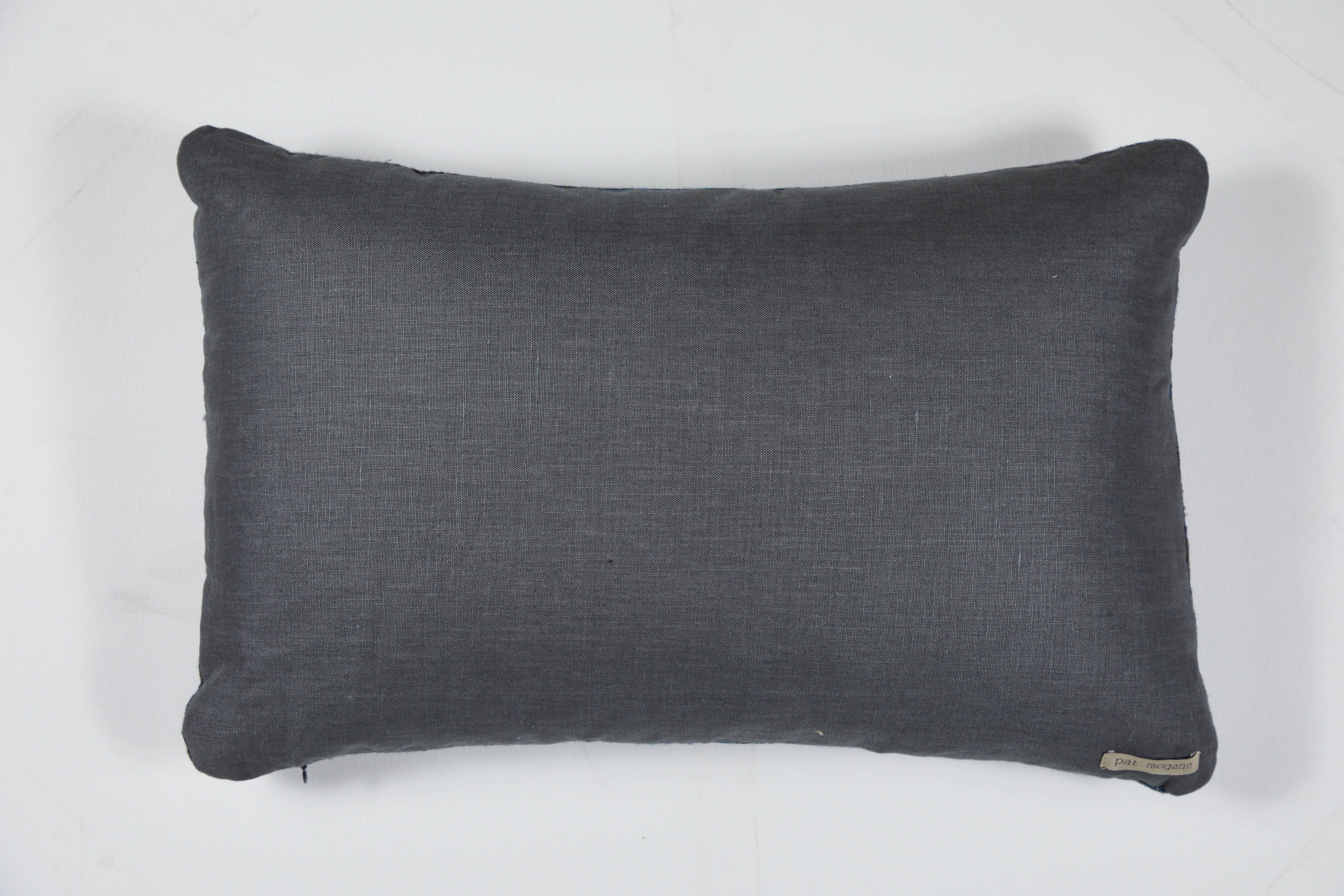 Wool Indian Handwoven Pillow Midnight Stripes For Sale