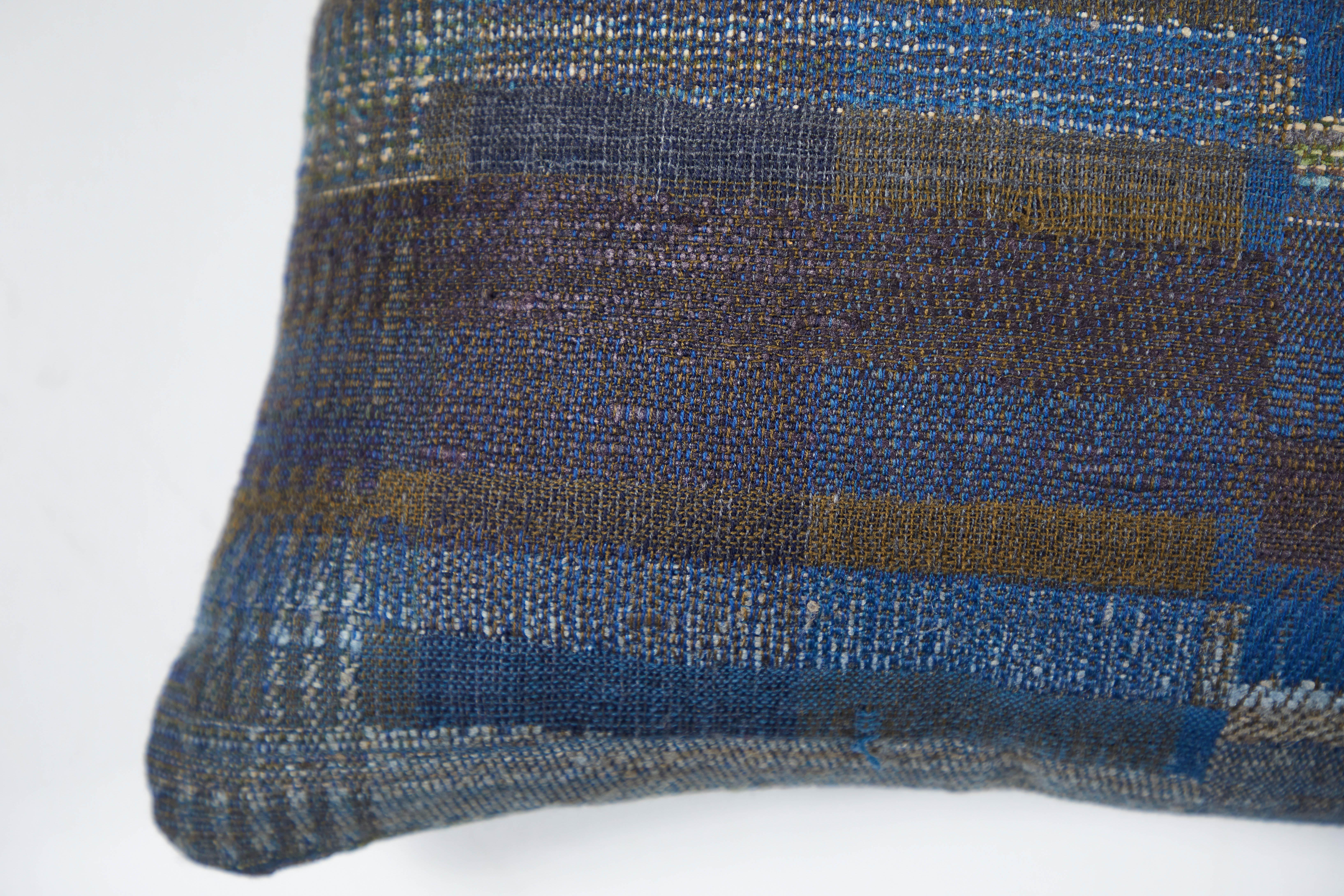 Indian Handwoven Pillow Midnight Stripes For Sale 1