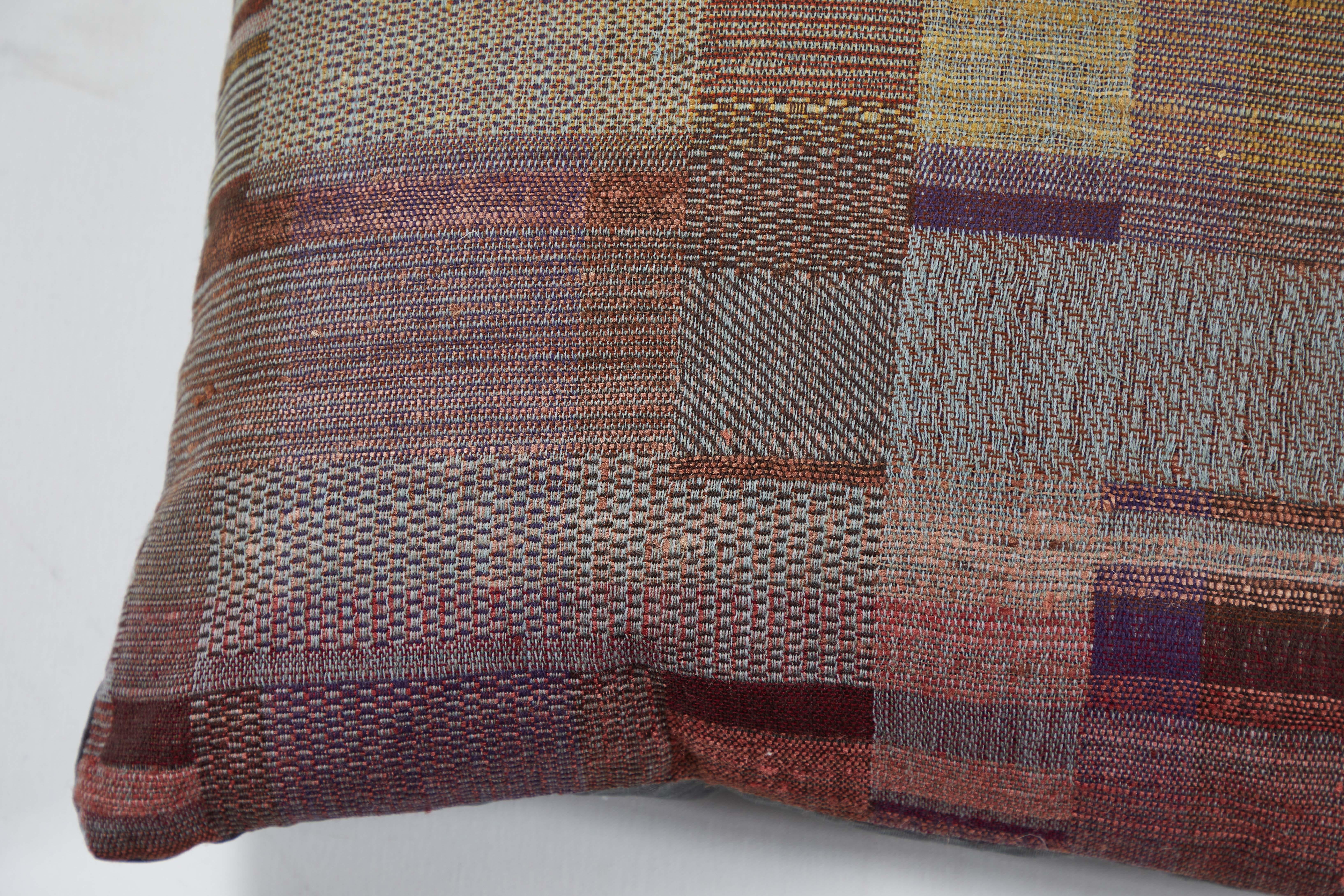 Hand-Woven Indian Handwoven Pillow Sunrise Plaid For Sale