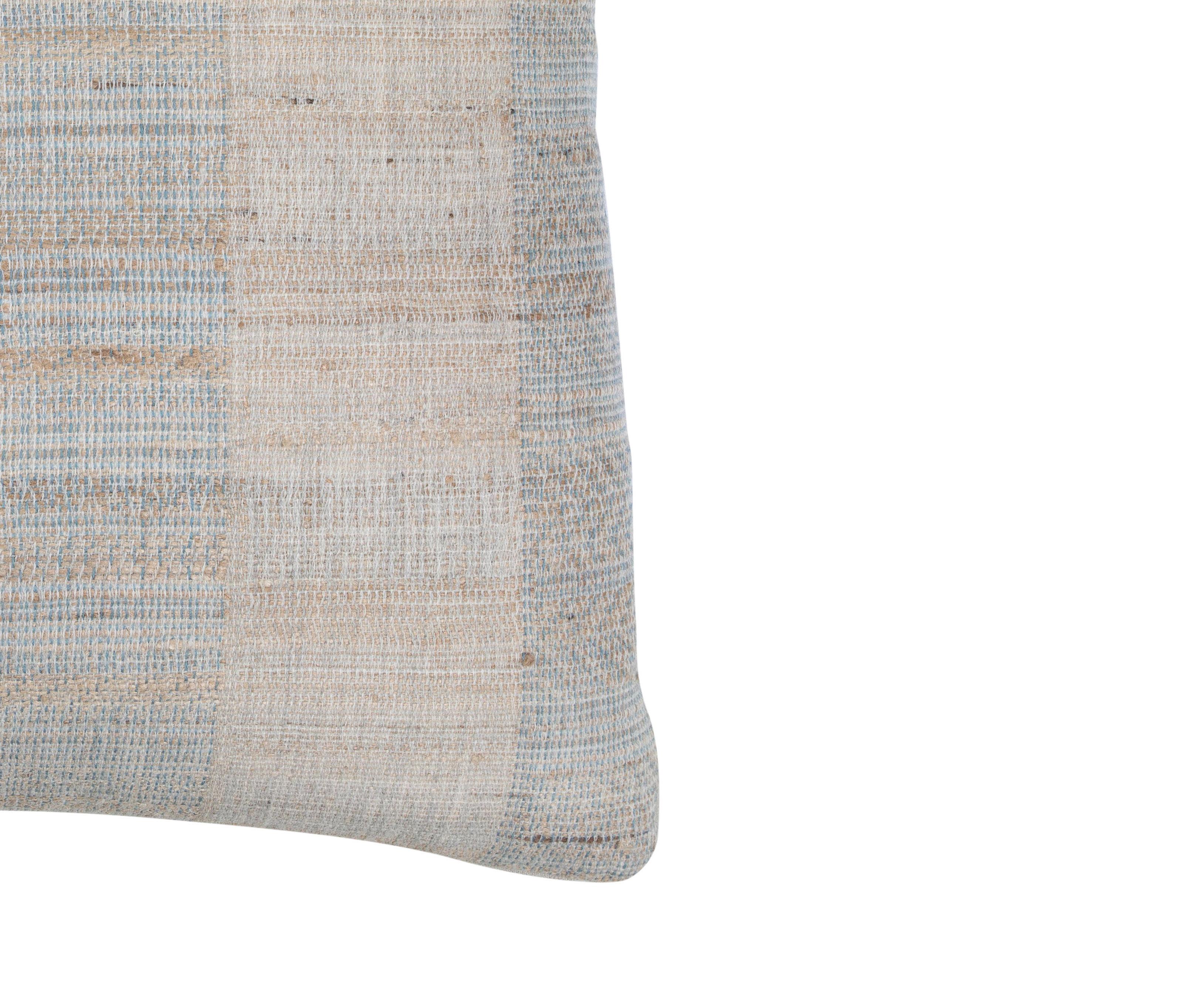Hand-Woven Indian Handwoven Pillow Tan and Light Blue For Sale