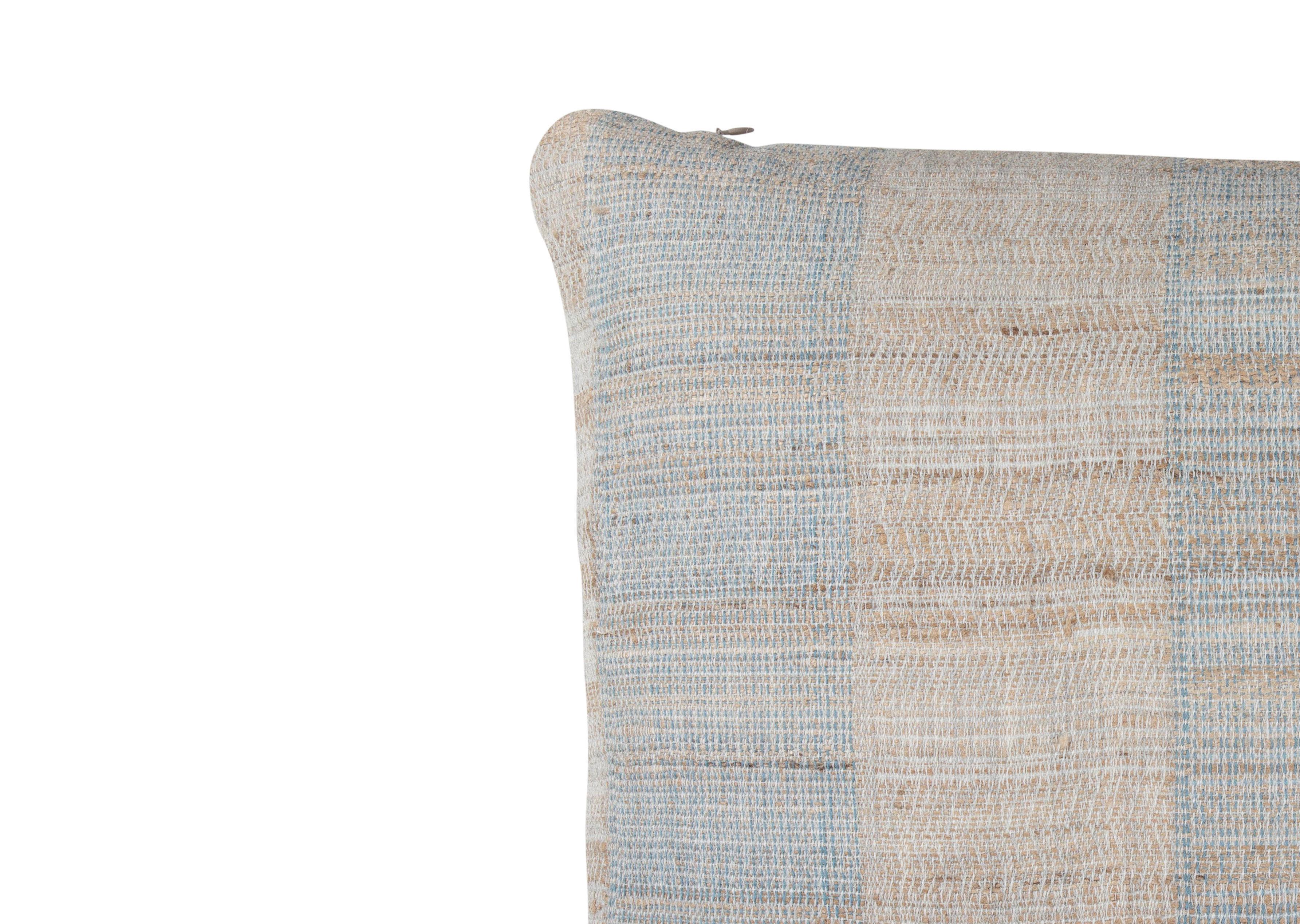 Indian Handwoven Pillow Tan and Light Blue In New Condition For Sale In Los Angeles, CA
