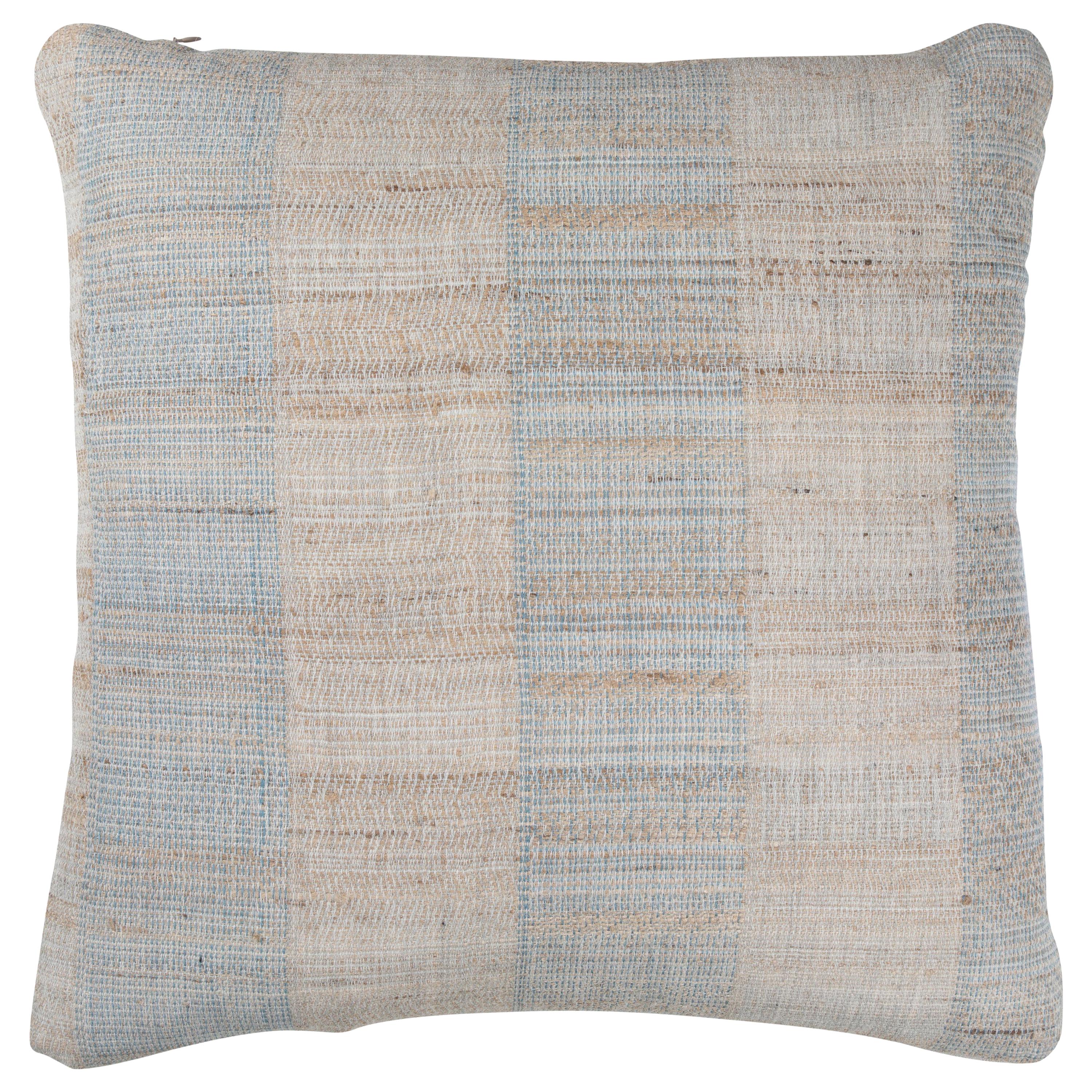 Indian Handwoven Pillow Tan and Light Blue For Sale