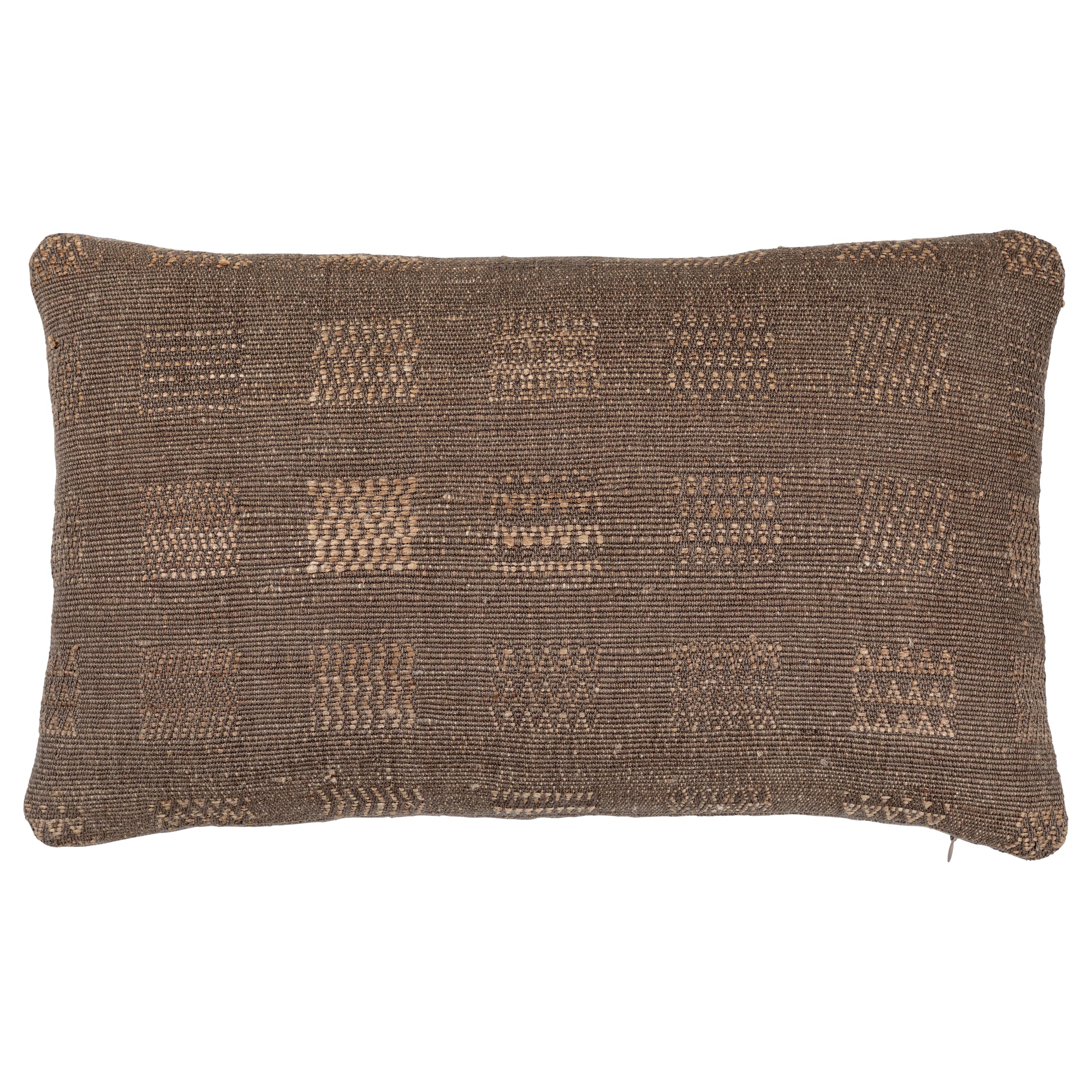 Indian Handwoven Pillow Window Weave Olive For Sale