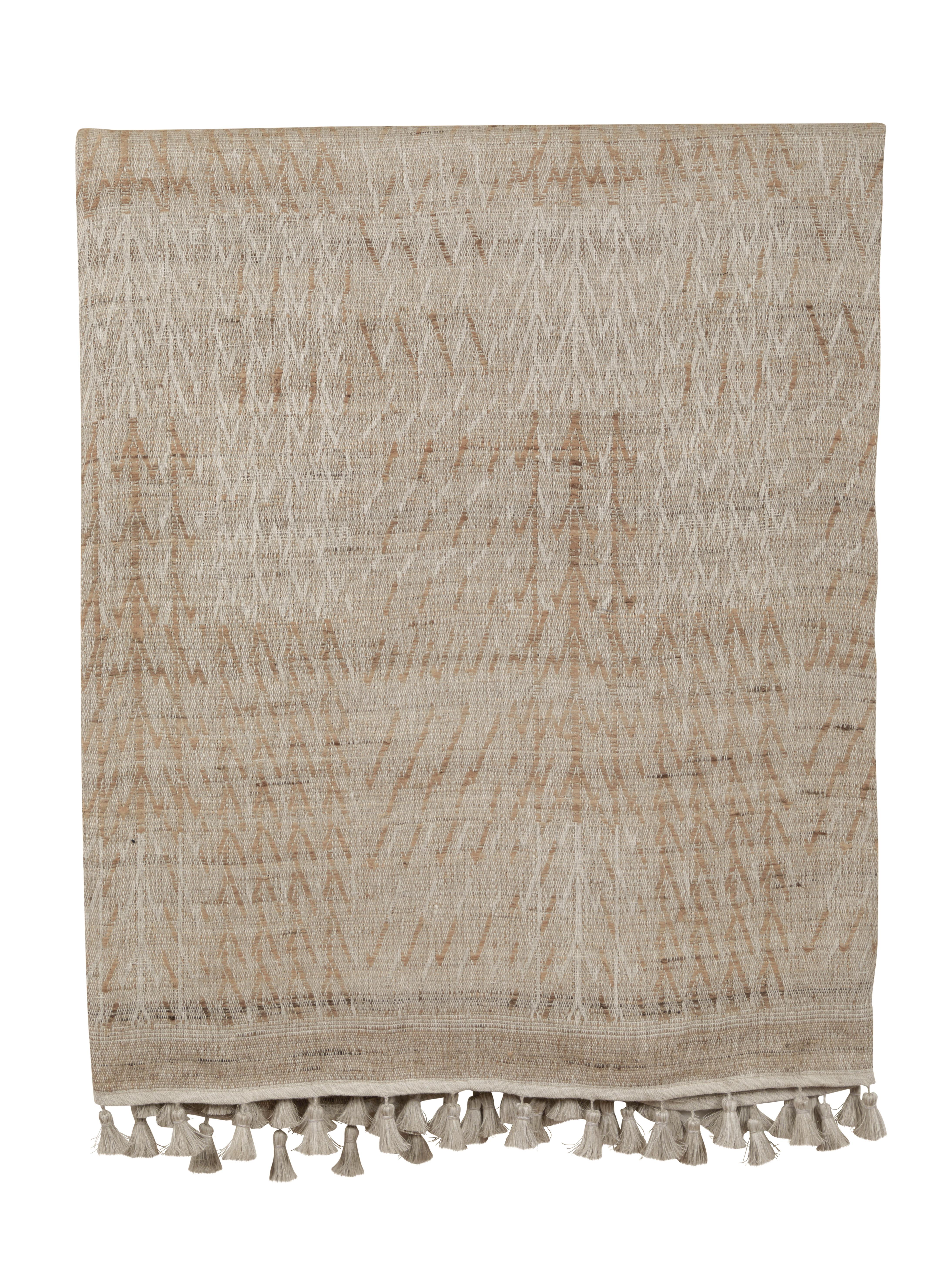 A contemporary line of cushions, pillows, throws, bedcovers, bedspreads and yardage handwoven in India on antique Jacquard looms. Handspun wool, cotton, linen, and raw silk give the textiles an appealing uneven quality.  The above bedcover is raw