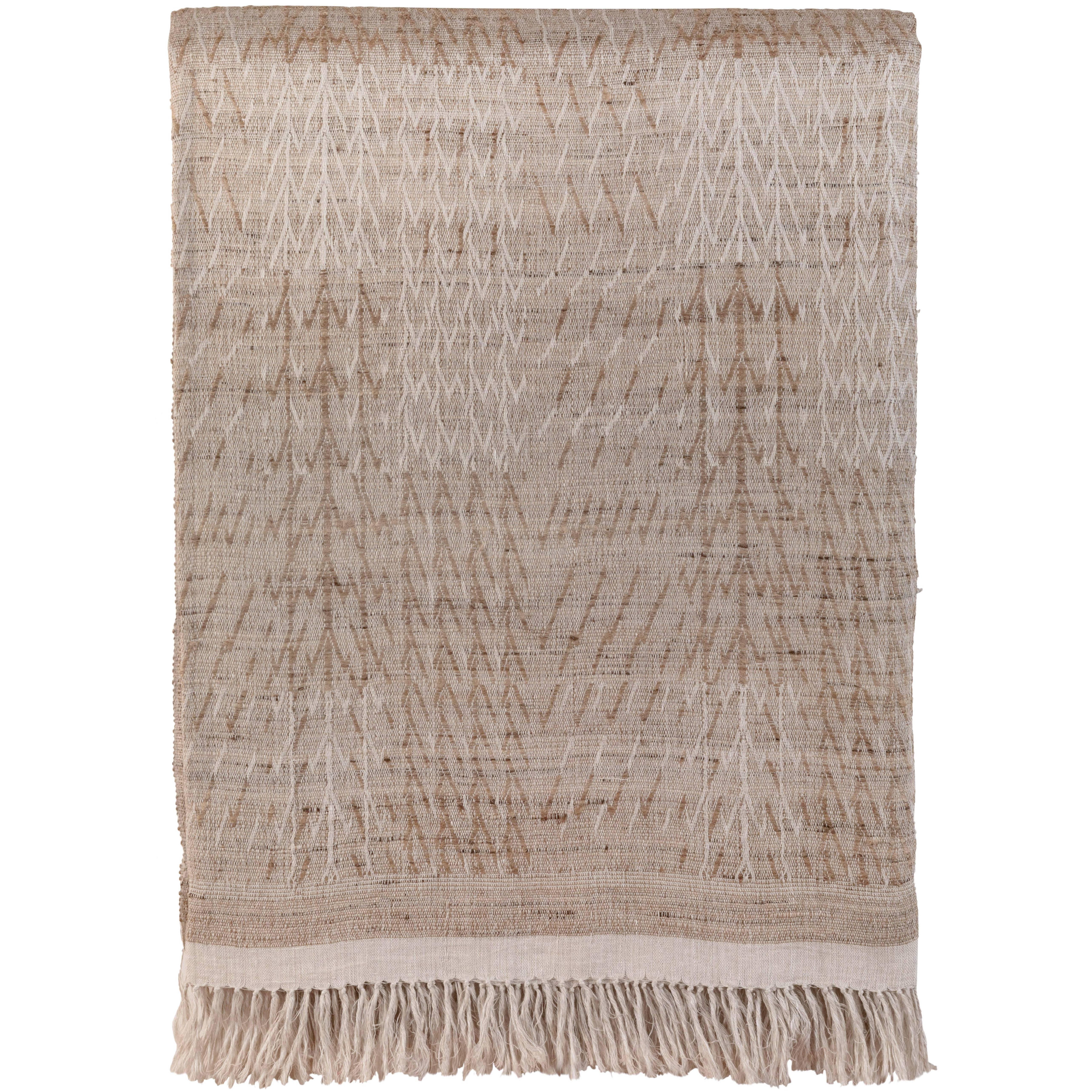 Indian Handwoven Raw Silk and Linen Bedcover, Beige Neutrals For Sale