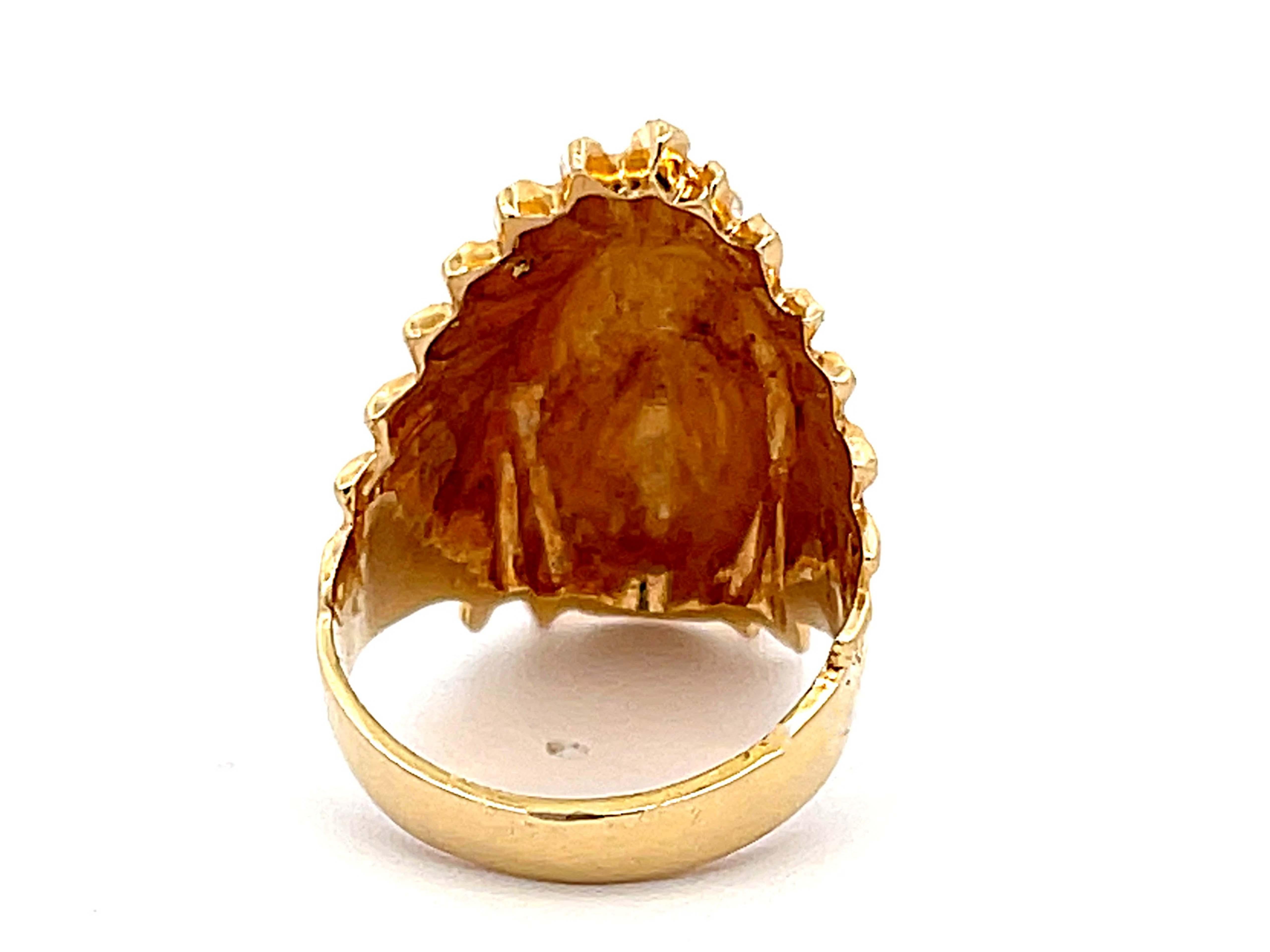 Indian Head Diamond Ring in 18k Yellow Gold In Excellent Condition For Sale In Honolulu, HI