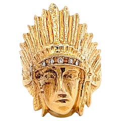 Used Indian Head Diamond Ring in 18k Yellow Gold