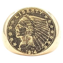 Indian Head Gold Coin Signet Ring in 14k & 22k Yellow Gold