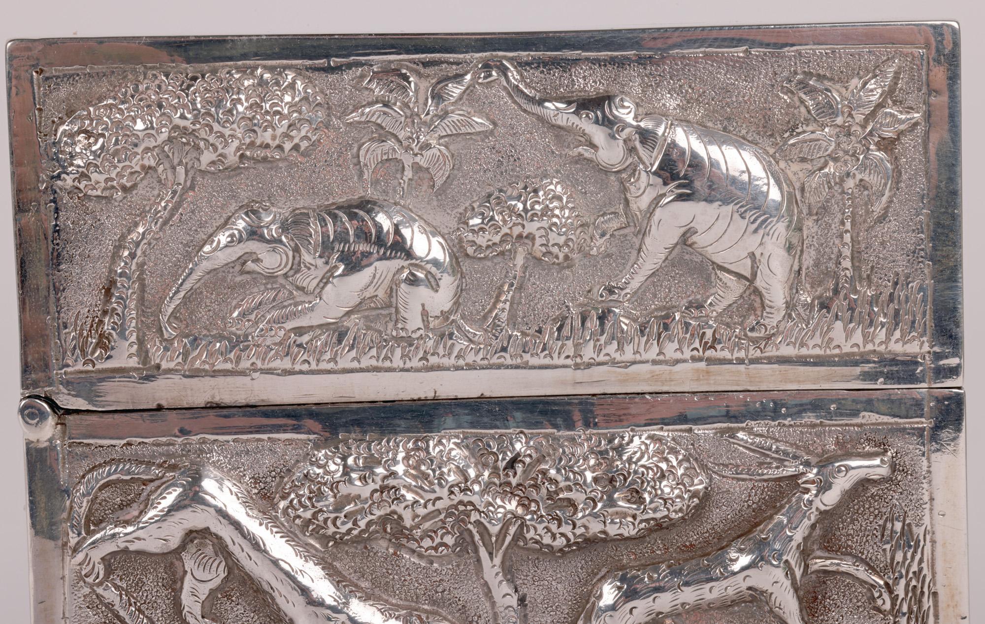 Indian Heavy Silver Antique Animal Repoussé Card Case For Sale 10