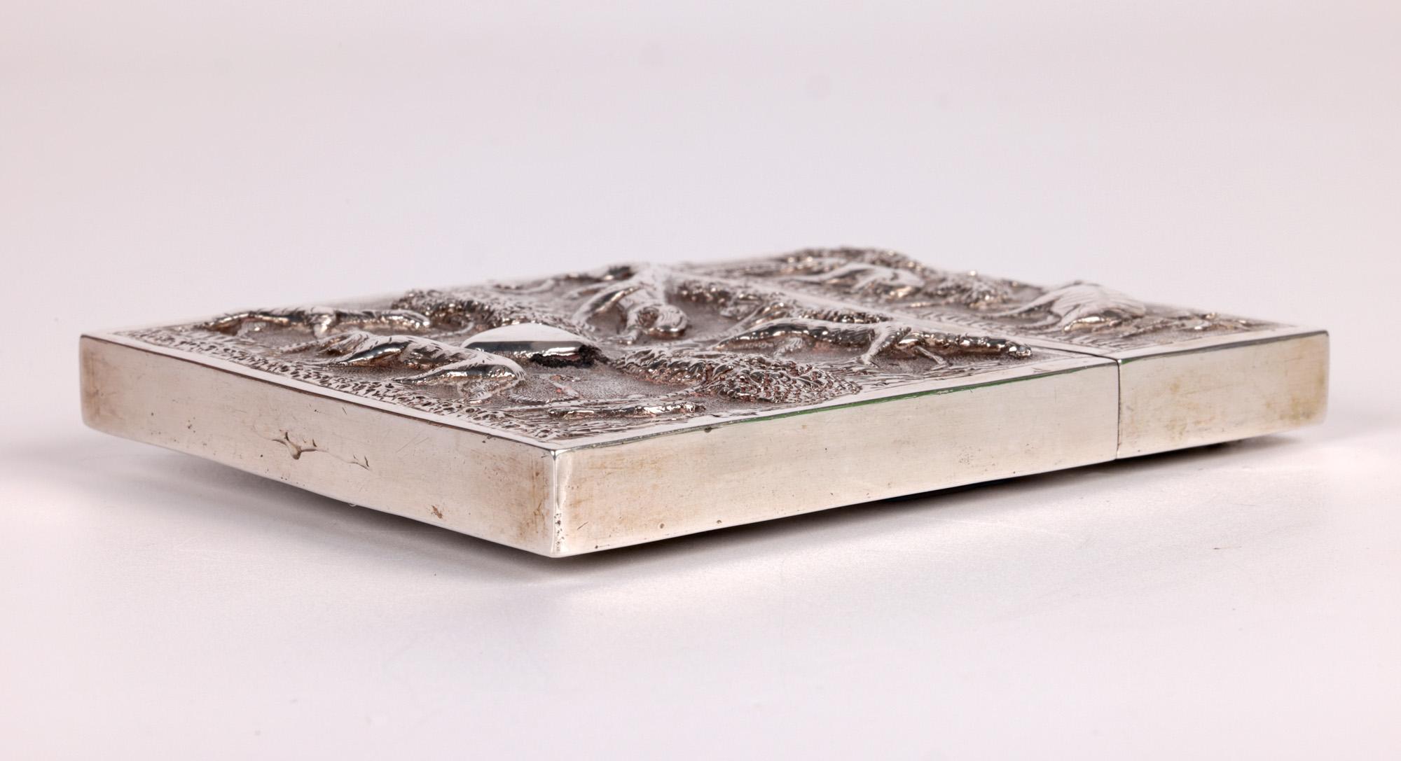 Indian Heavy Silver Antique Animal Repoussé Card Case In Good Condition For Sale In Bishop's Stortford, Hertfordshire