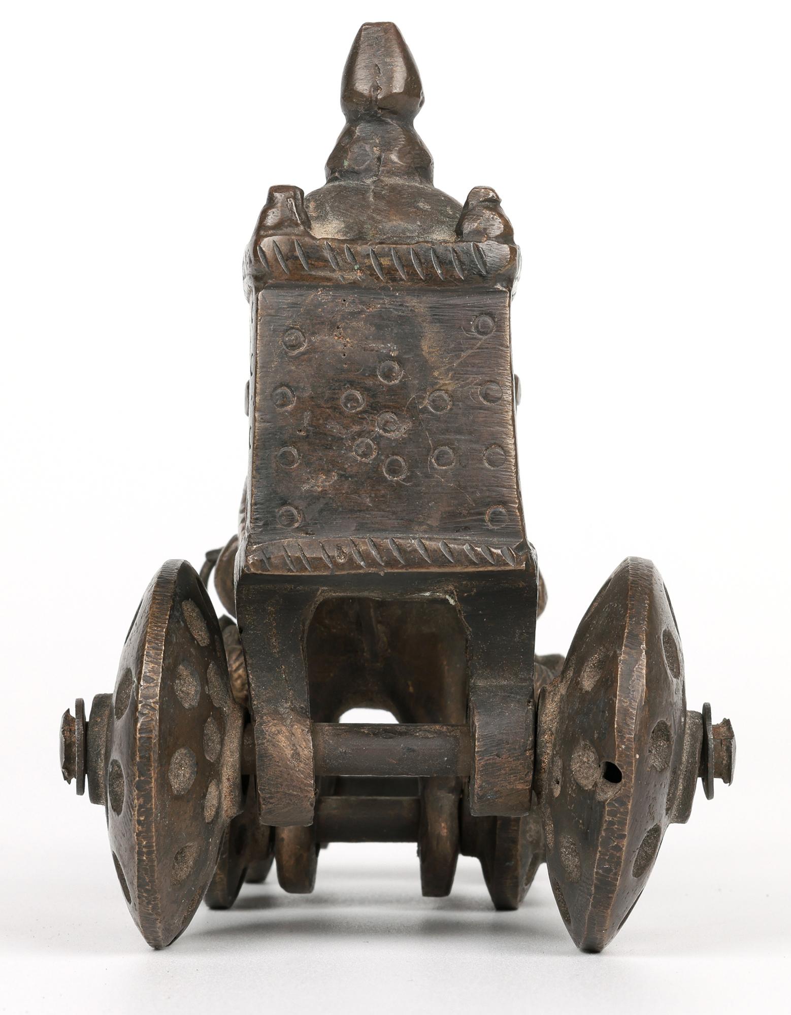 Indian Hindhu Bronze Horse Drawn Chariot on Wheels Temple Toy For Sale 10