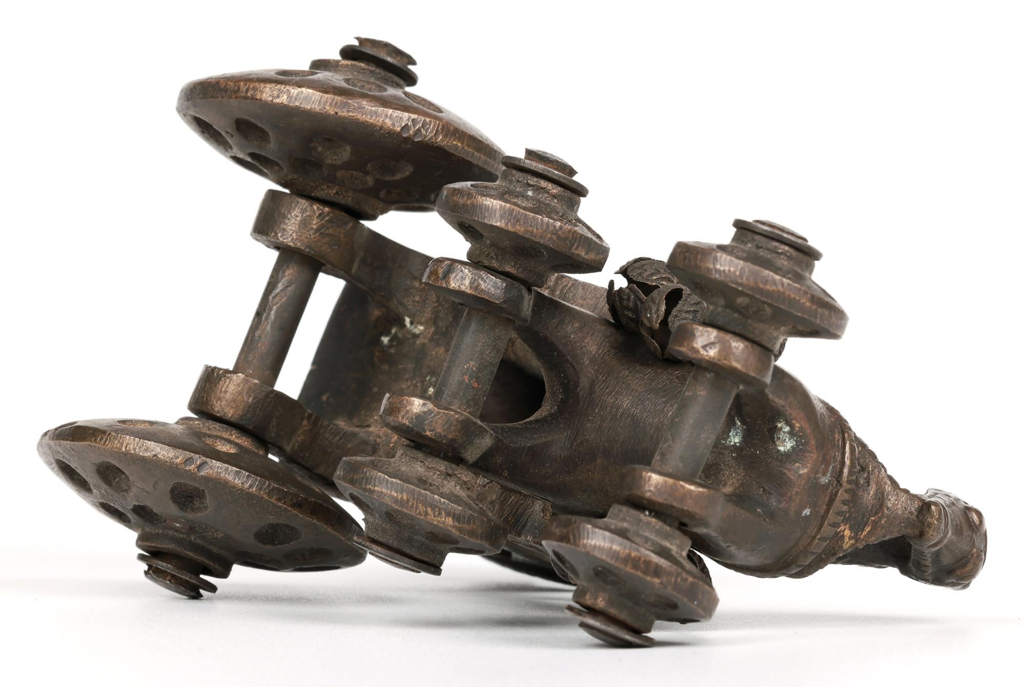 Indian Hindhu Bronze Horse Drawn Chariot on Wheels Temple Toy For Sale 3