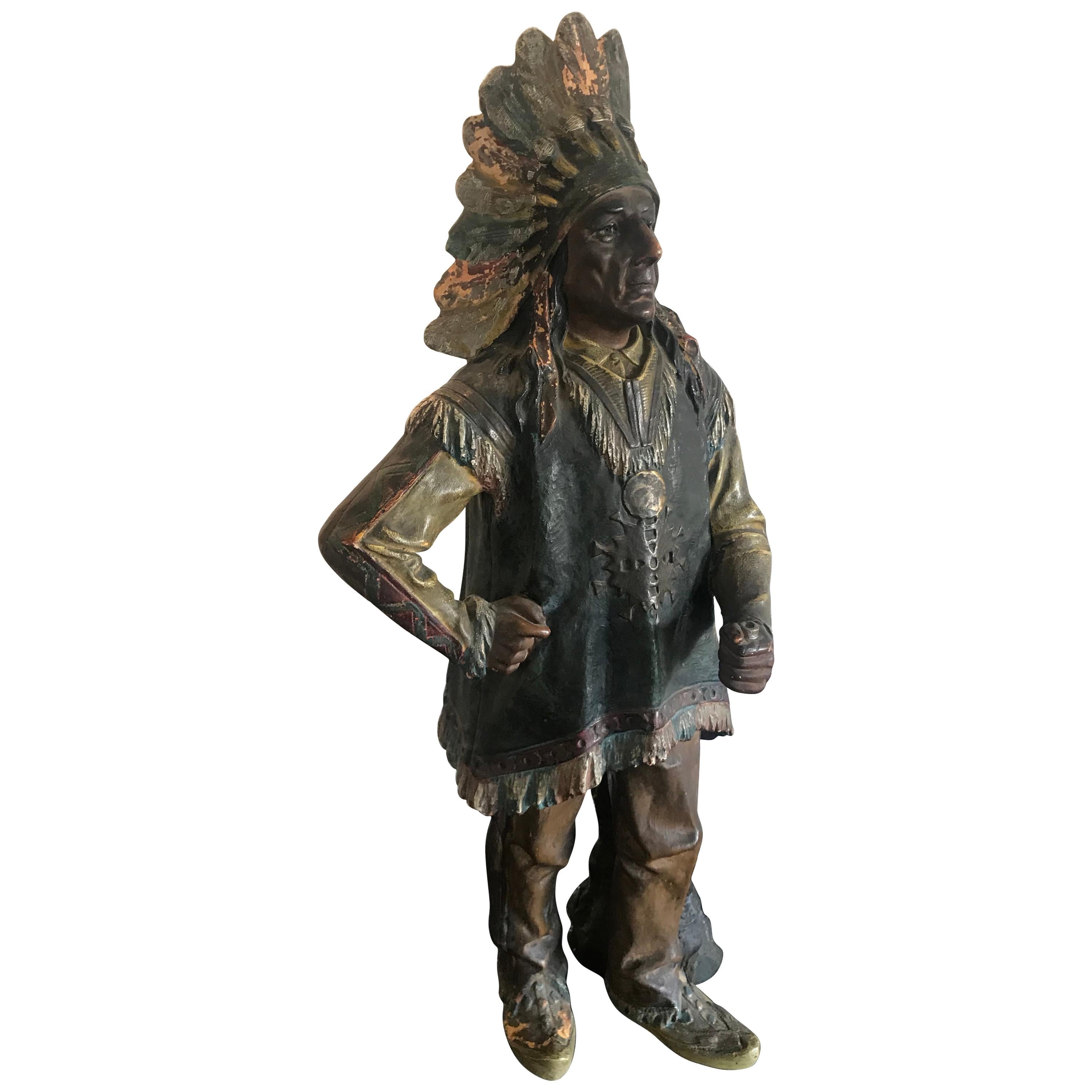 Indian in Terracotta, Americain, circa 1940 For Sale