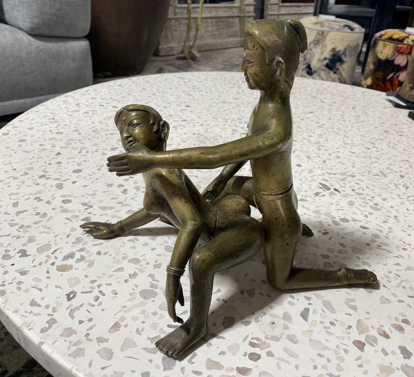 Indian India South East Asian Erotic Heavy Bronze Kama Sutra Figures Sculpture For Sale 7