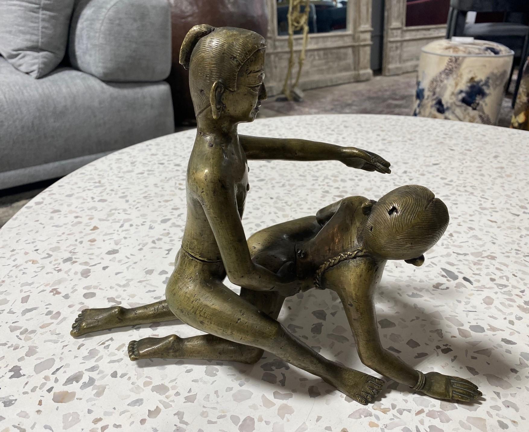 Indian India South East Asian Erotic Heavy Bronze Kama Sutra Figures Sculpture For Sale 9