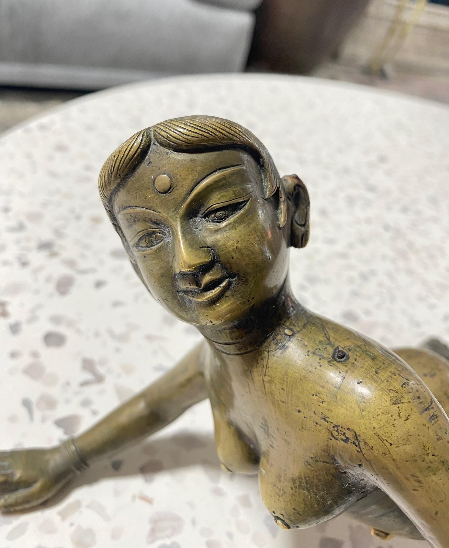 Indian India South East Asian Erotic Heavy Bronze Kama Sutra Figures Sculpture In Good Condition For Sale In Studio City, CA