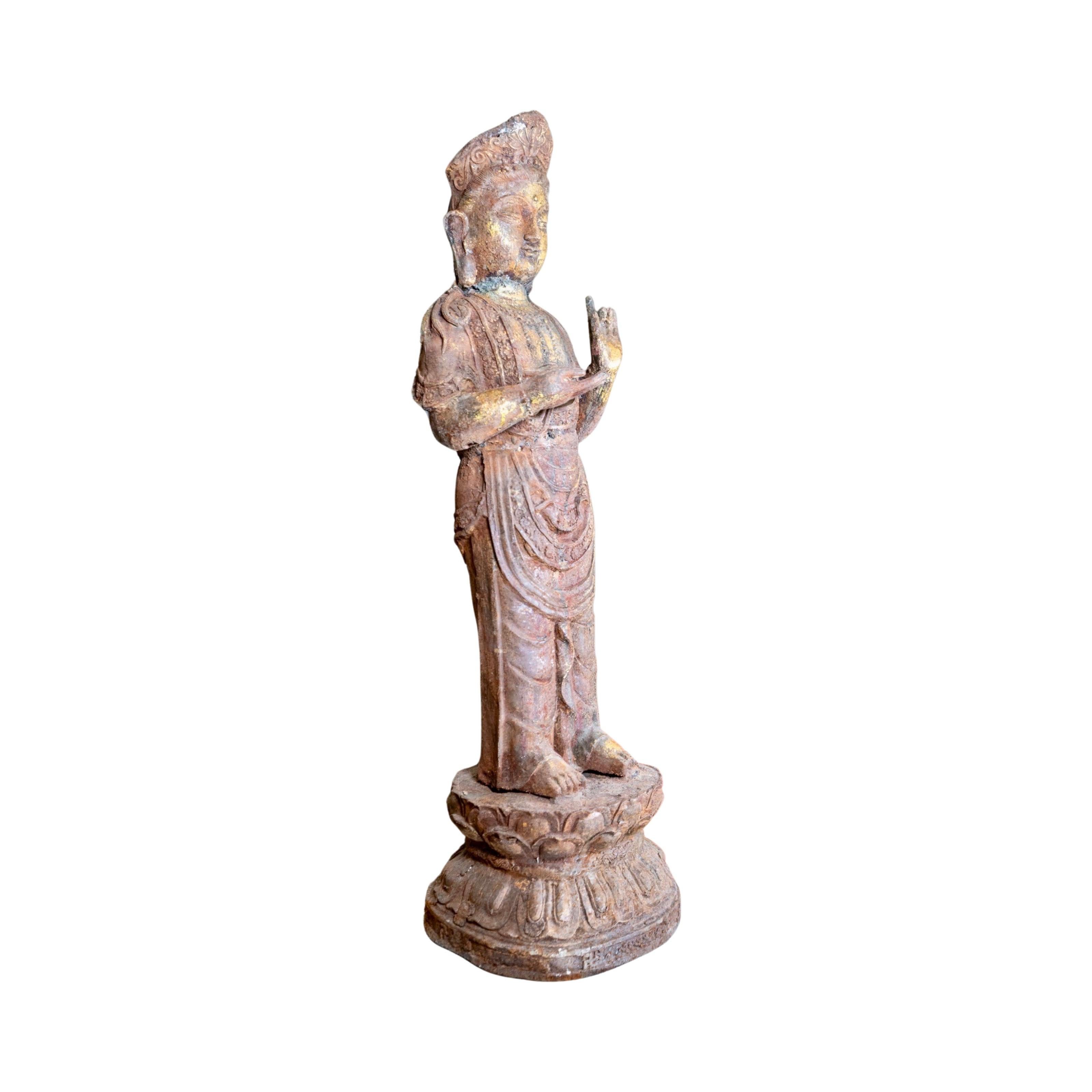 Asian Chinese Ming Dynasty Iron Standing Guanyin Sculpture For Sale