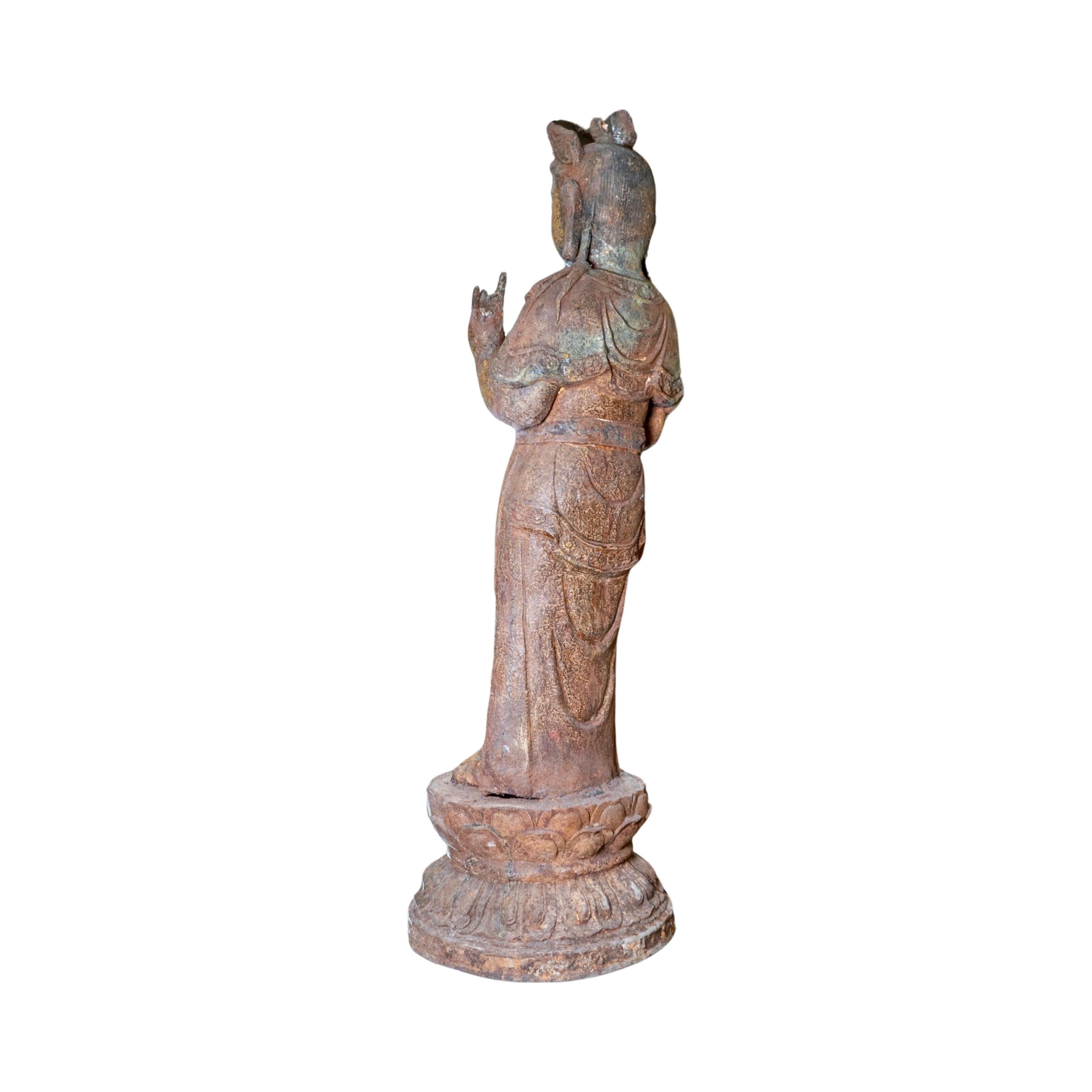 Chinese Ming Dynasty Iron Standing Guanyin Sculpture For Sale 1