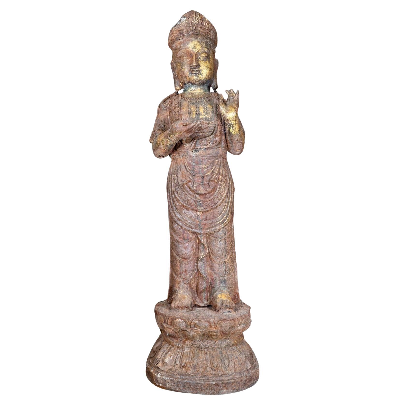 Chinese Ming Dynasty Iron Standing Guanyin Sculpture For Sale