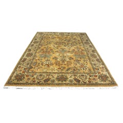 Vintage Indian Jaipur Wool 8x10 Camel, Ivory & Light Green Handmade Area Rug