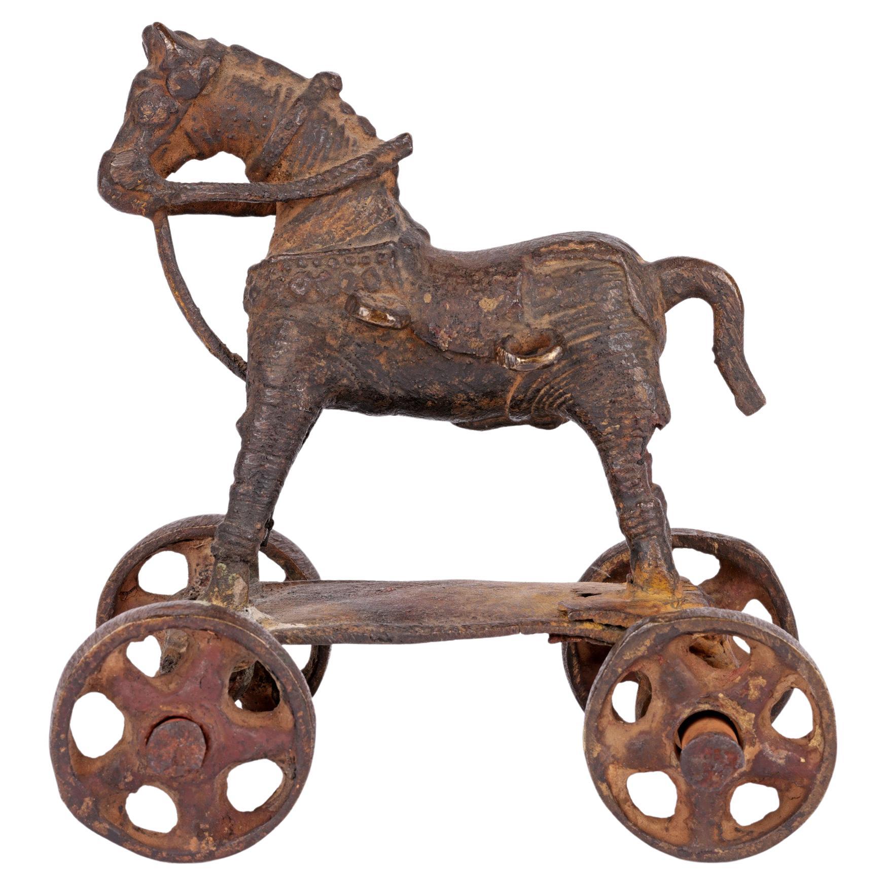 Indian Jhansi, Bundelkhand Bronze Toy Horse Figure For Sale