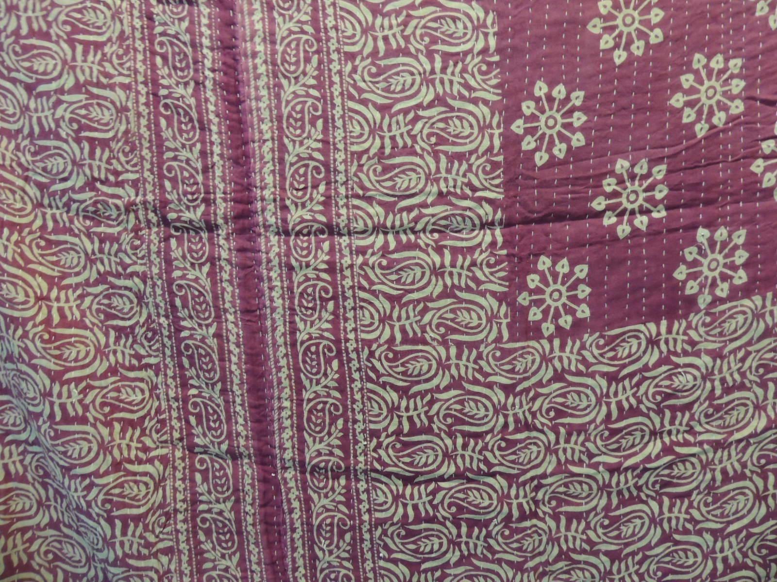Late 20th Century Indian Kantha Colorful Quilted Throw with Triangles, Circles and Flowers