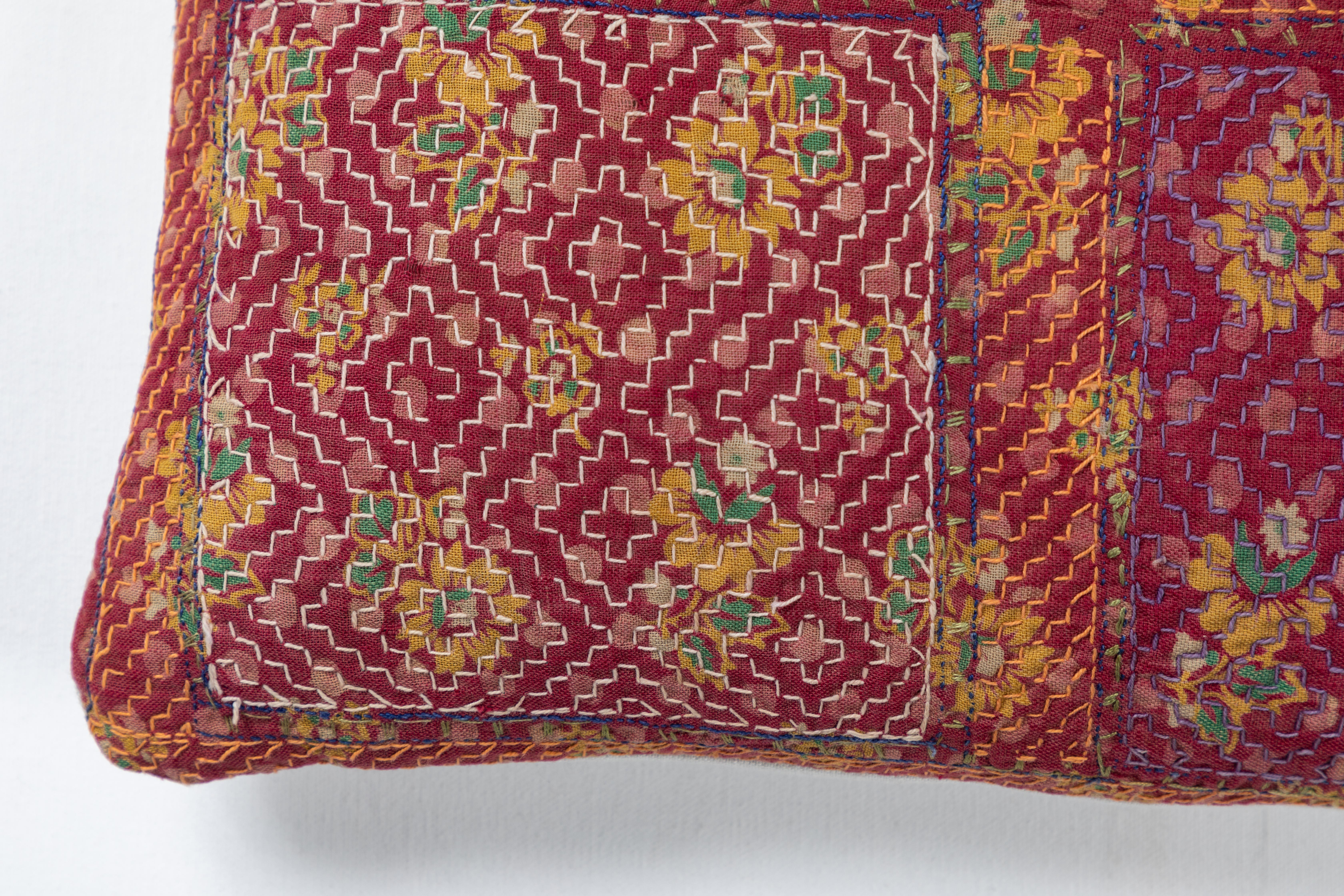 Quilted Indian Kantha Quilt Pillow For Sale