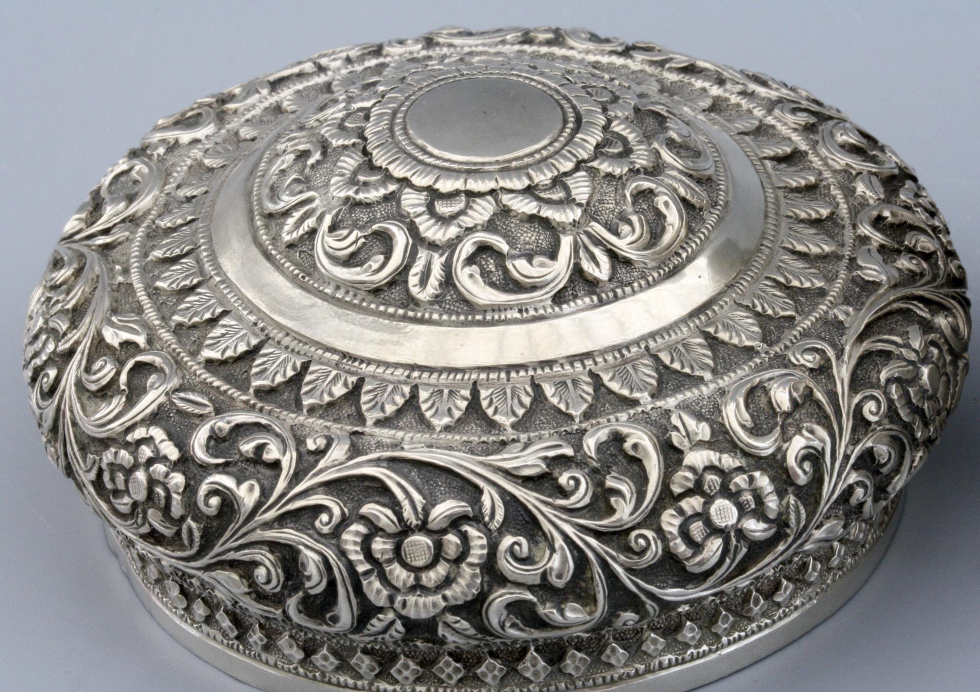 Anglo-Indian Indian Karachi Silver Lidded Tea Caddy with Animals by J Mankrai