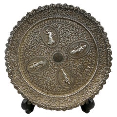 Indian Kashmiri Mughal Silver Plate Depicting Hindu Deities, 19th Century