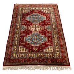 Indian Kazak Style Wool Carpet, Geometric Design, 9' 7" x 6'