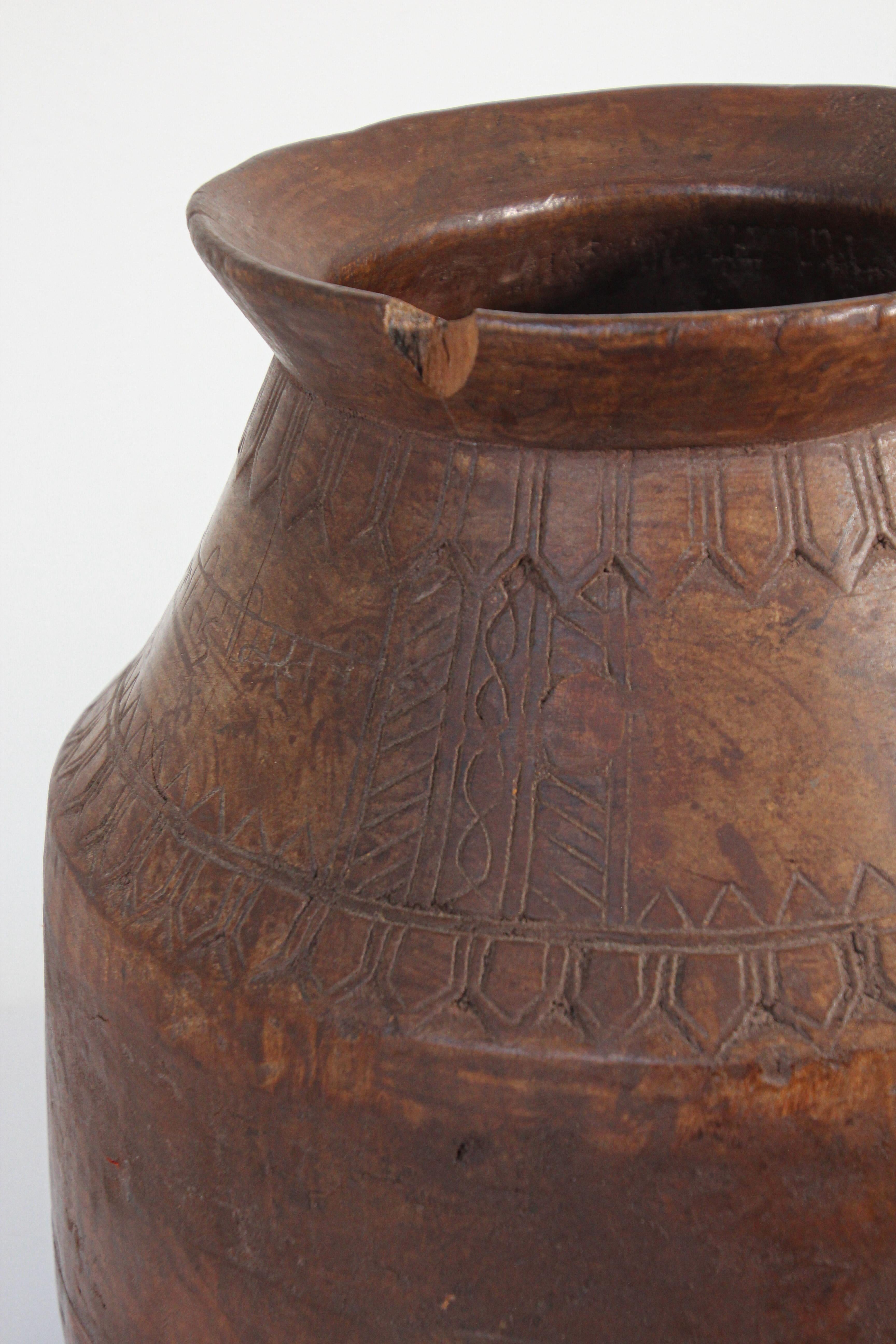 Folk Art Indian Large Hand Carved Wooden Bowl