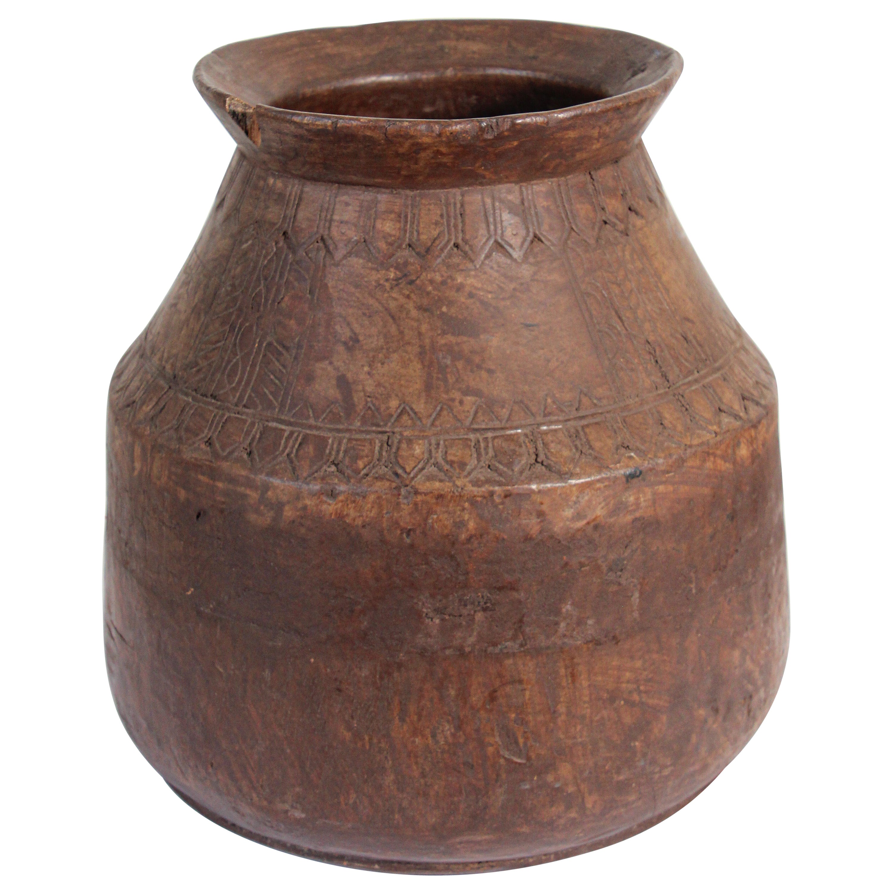 Indian Large Hand Carved Wooden Bowl