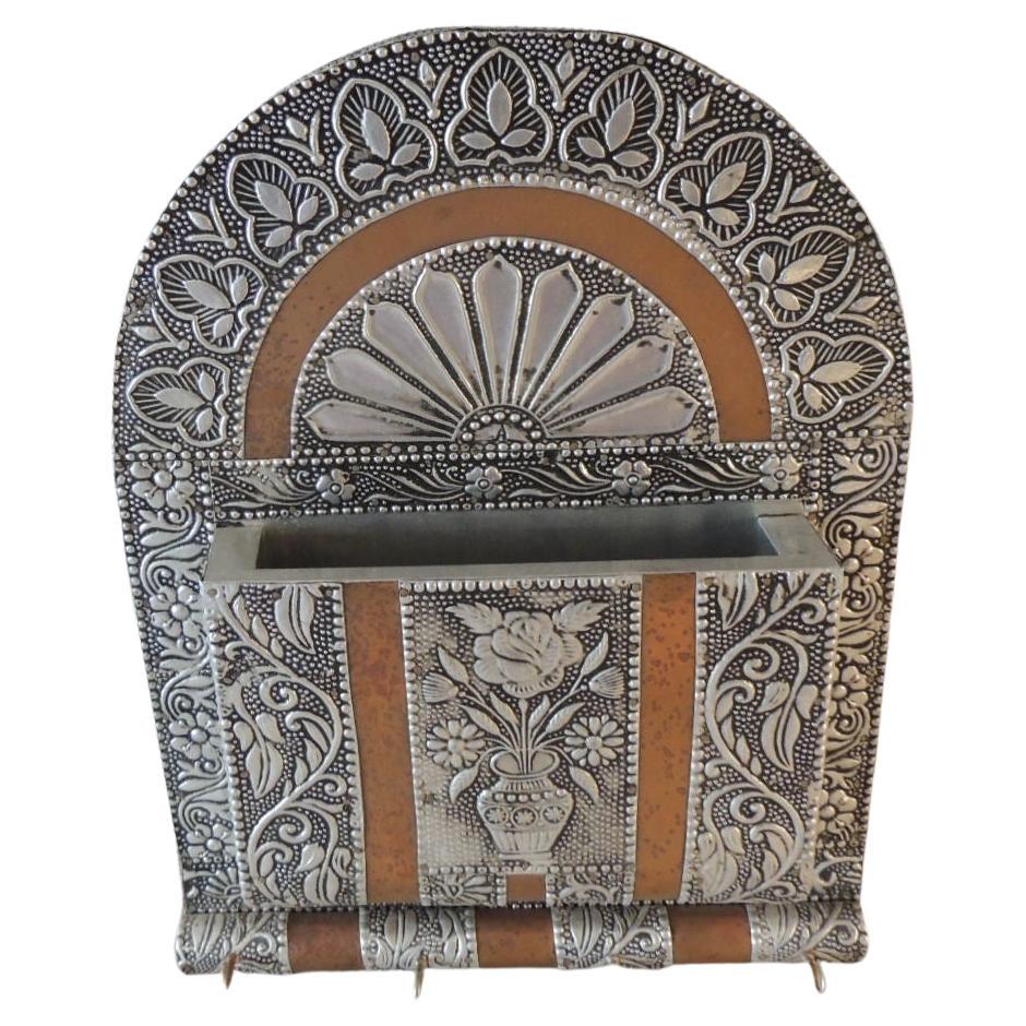 Indian Letters and Keys Tin and Wood Wall Caddy