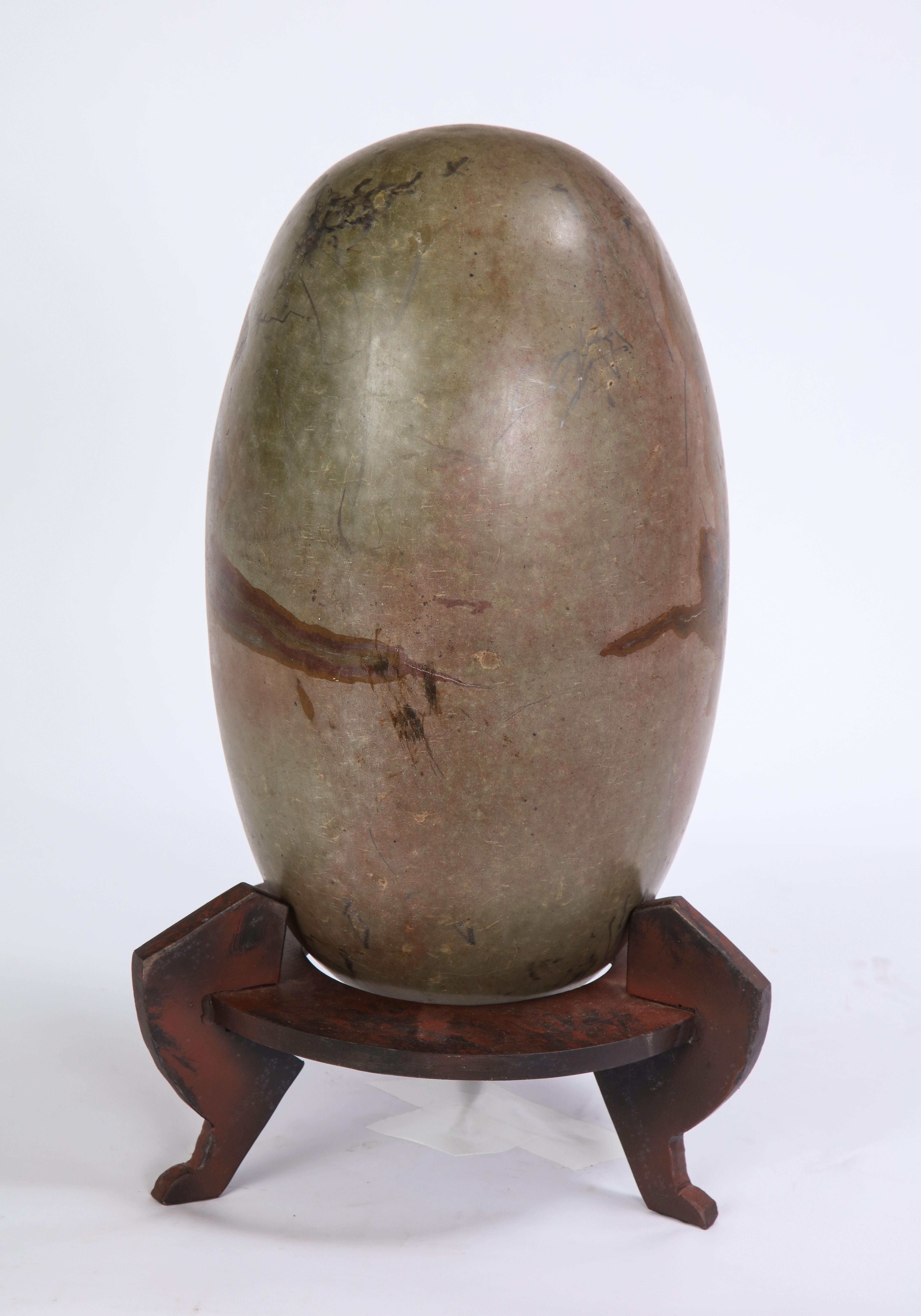 Indian Lingam Stone of Ovoid Form with Metal Stand In Good Condition In New York, NY