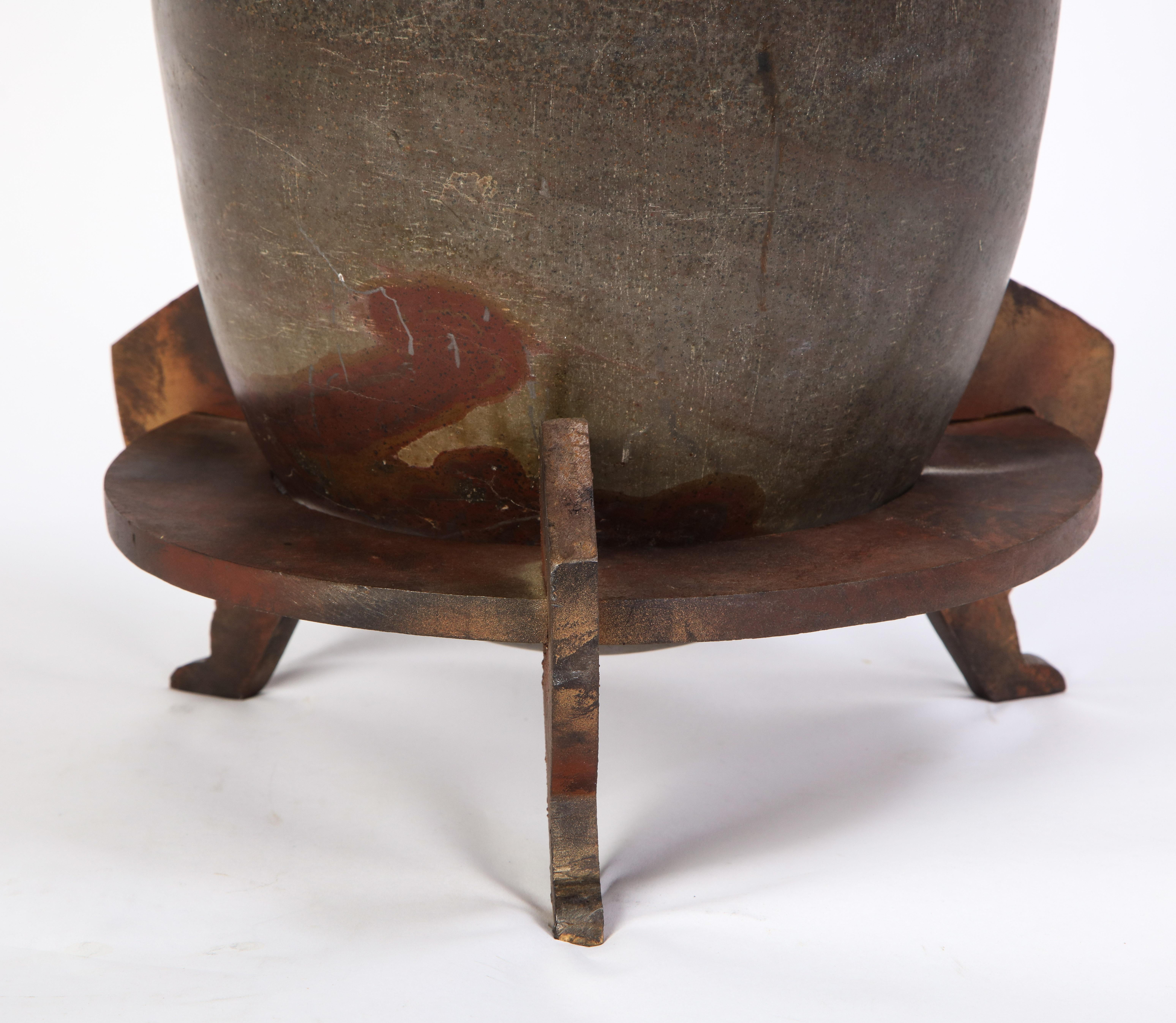 Indian Lingam Stone of Ovoid Form with Metal Stand 1
