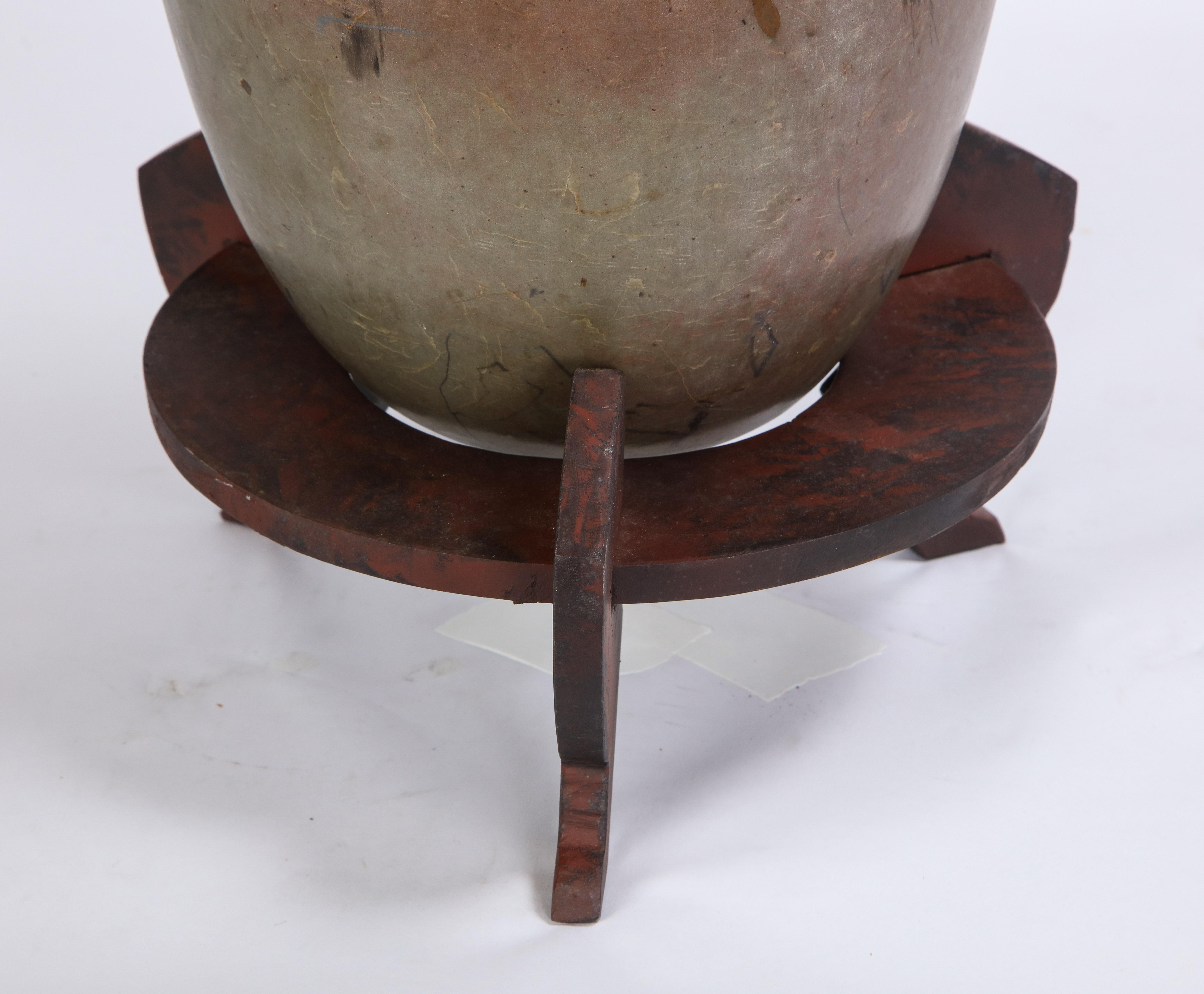19th Century Indian Lingam Stone of Ovoid Form with Metal Stand