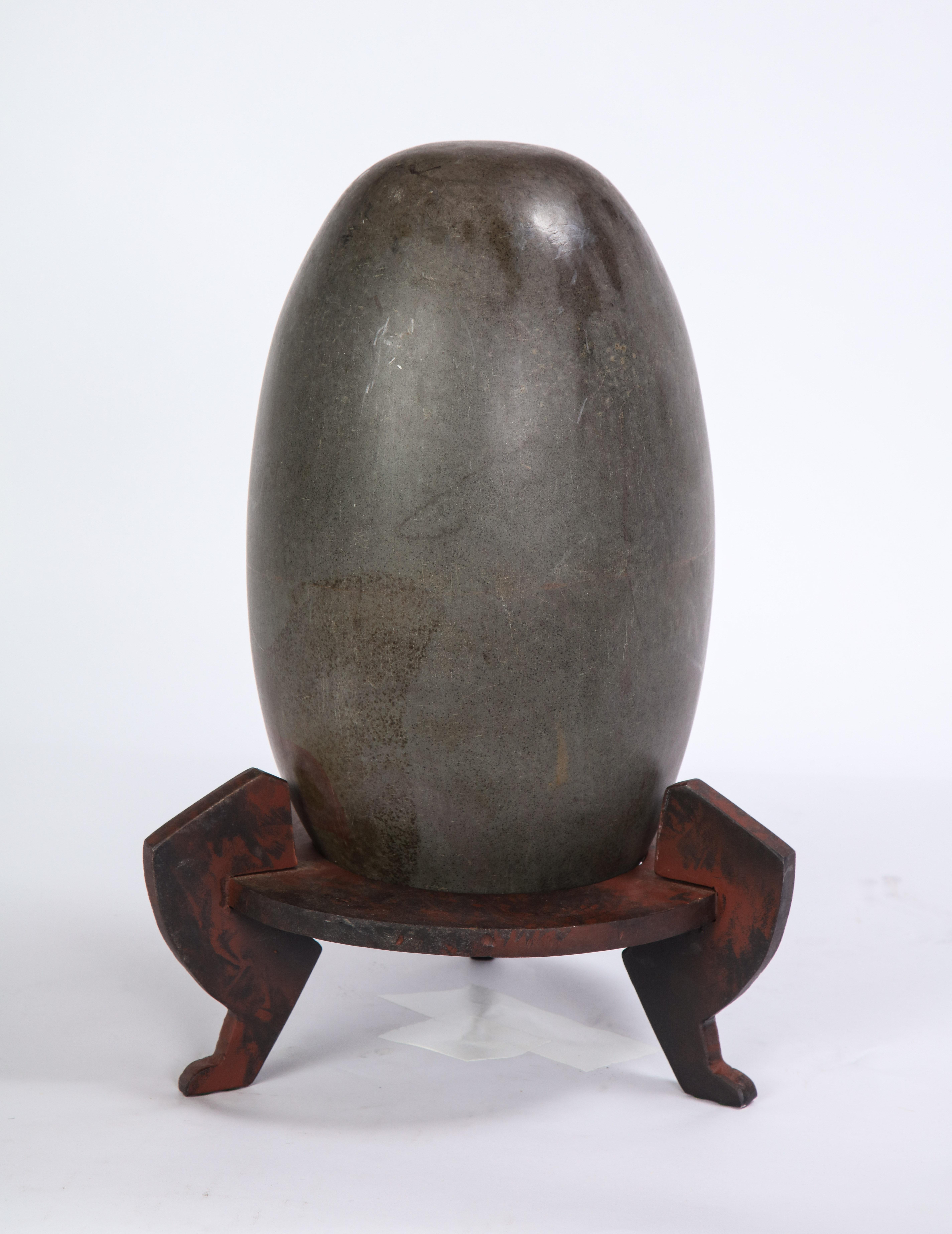 Indian Lingam Stone of Ovoid Form with Metal Stand In Good Condition In New York, NY