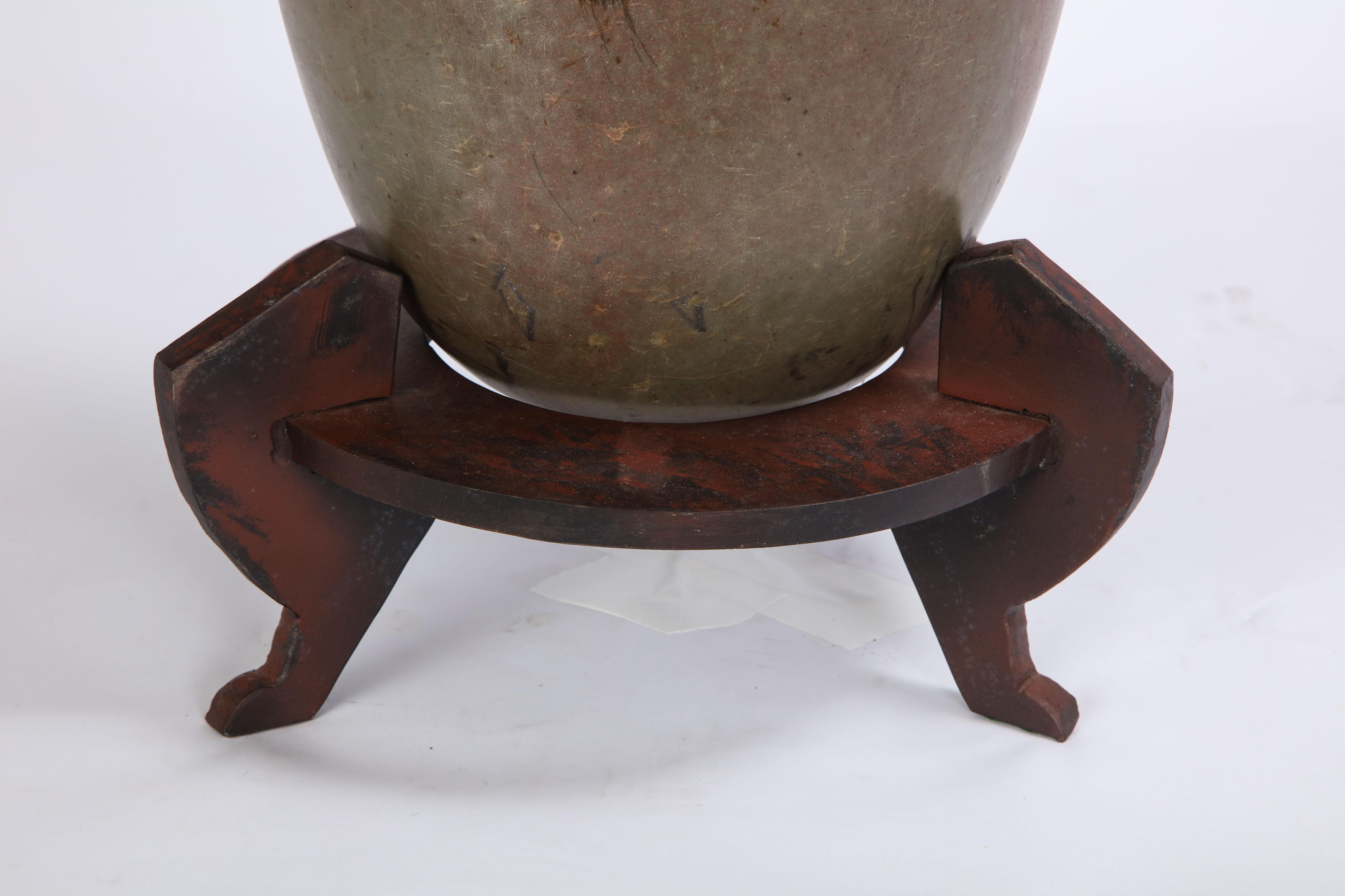 Indian Lingam Stone of Ovoid Form with Metal Stand 1