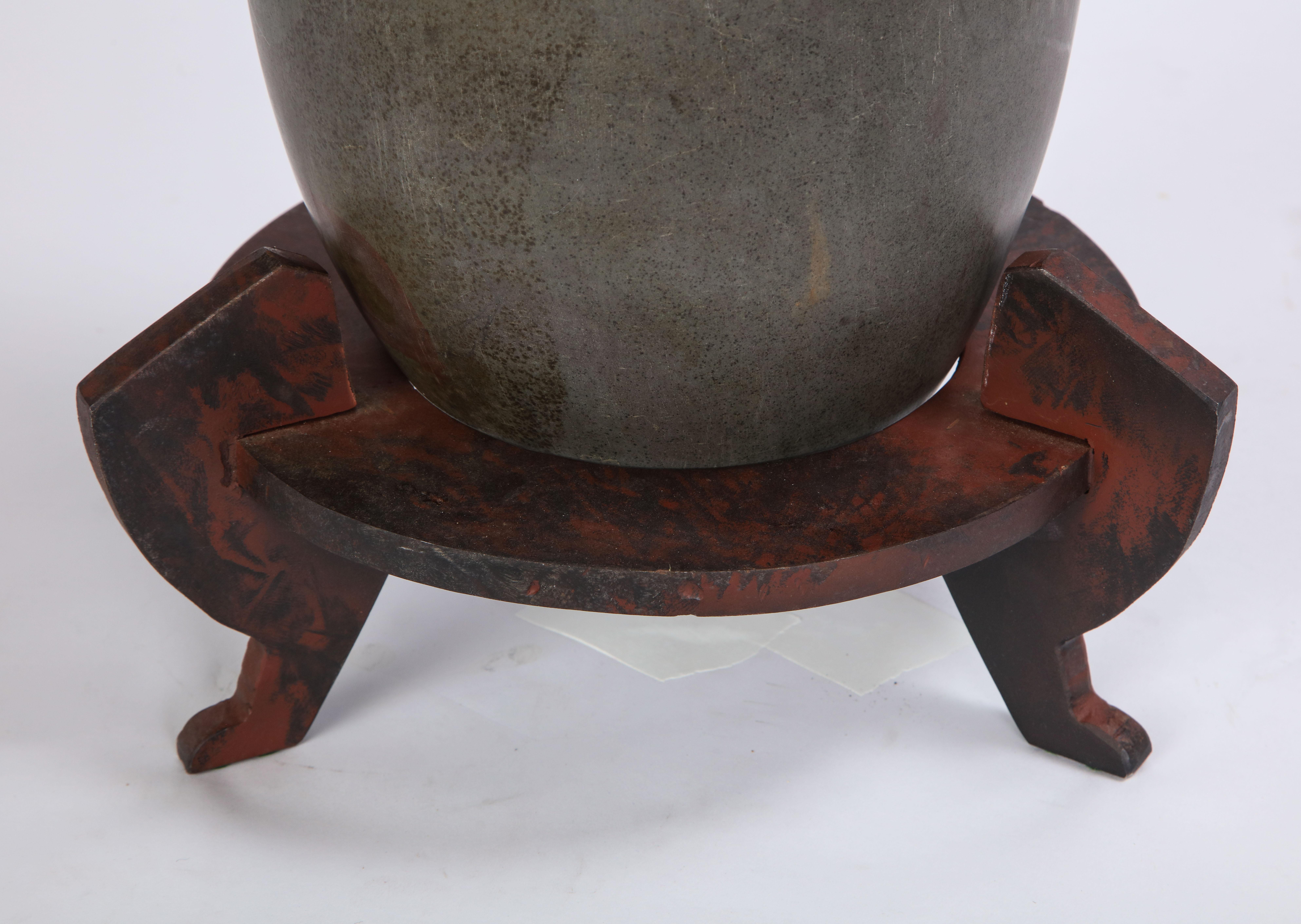 19th Century Indian Lingam Stone of Ovoid Form with Metal Stand