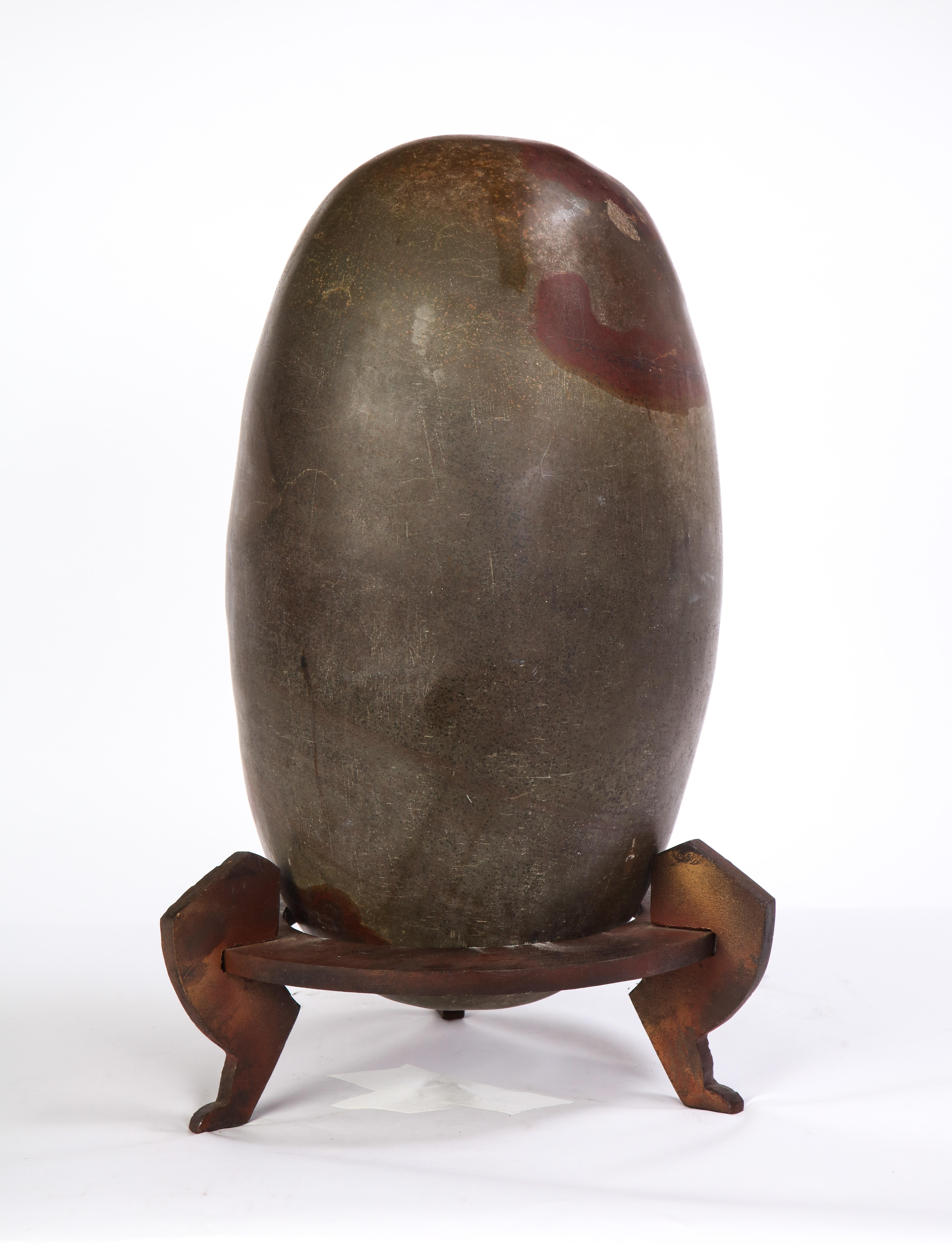 Indian Lingam Stone of Ovoid Form with Metal Stand 3
