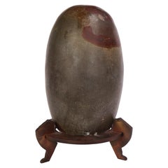 Indian Lingam Stone of Ovoid Form with Metal Stand