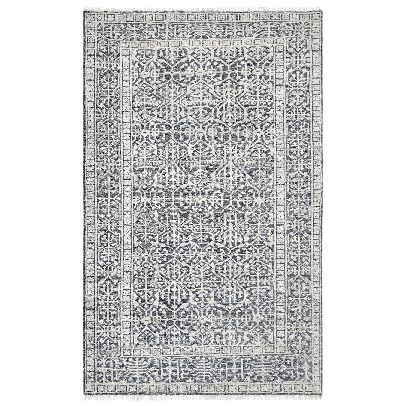 Indian Made Hand-Knotted Contemporary Transitional Area Rug For Sale