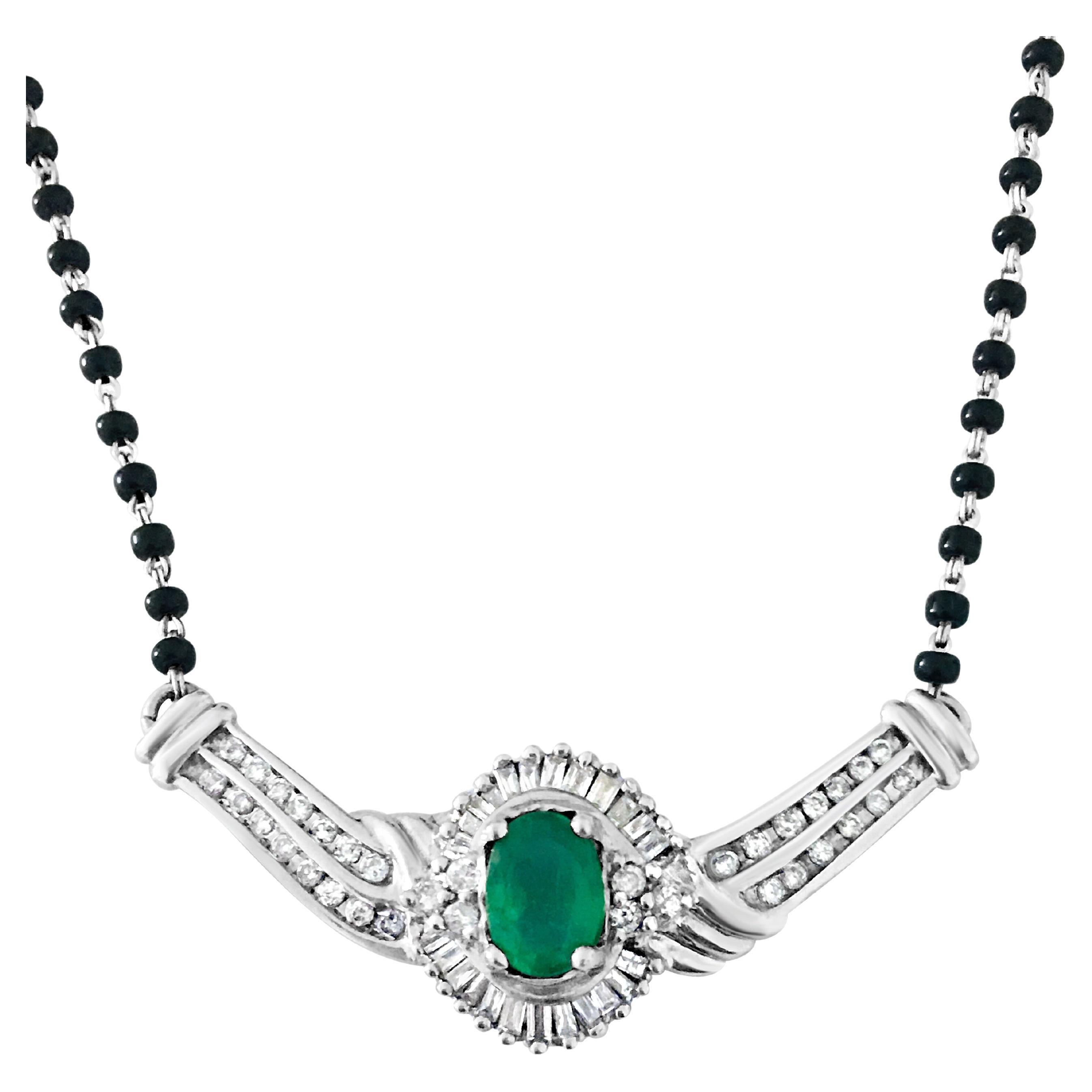 Indian Mangal sutra. 14k, Emerald & Diamond Necklace For Sale