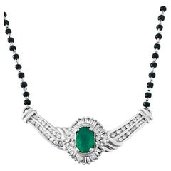 Indian Mangal sutra. 14k, Emerald & Diamond Necklace