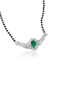 Indian Mangalsutra. 14k, Emerald & Diamond Necklace