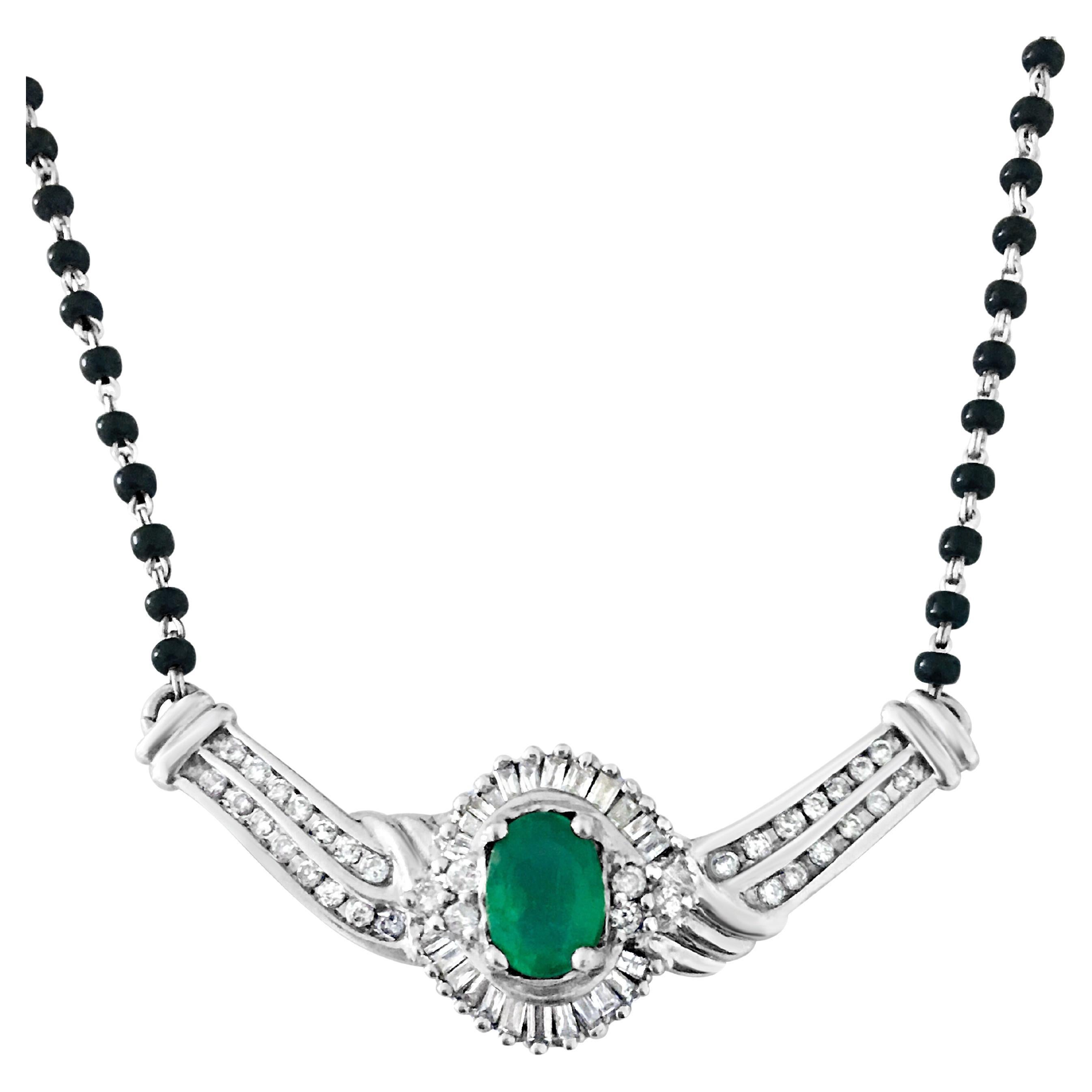 Indian Mangalsutra. 14k, Emerald & Diamond Necklace