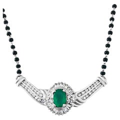 Indian Mangalsutra. 14k, Emerald & Diamond Necklace