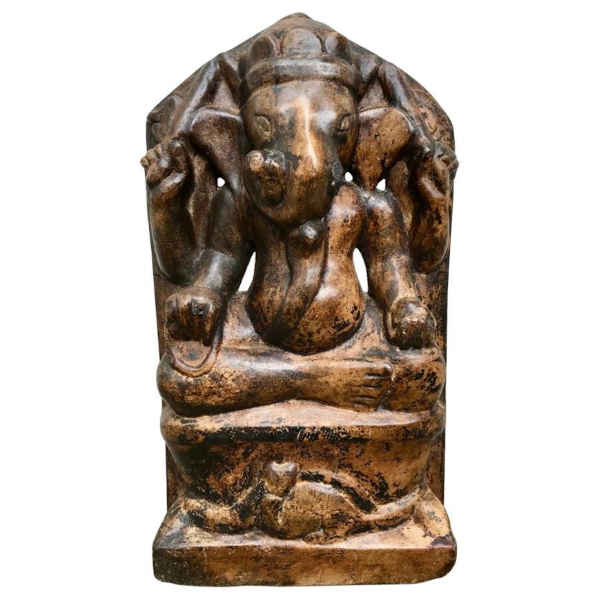 19th Century Indian Marble Carving of Ganesha, Remover of Obstacles For Sale