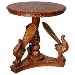 Indian Marquetry Carved and Inlaid Figural Peacock Side Table, circa 1910