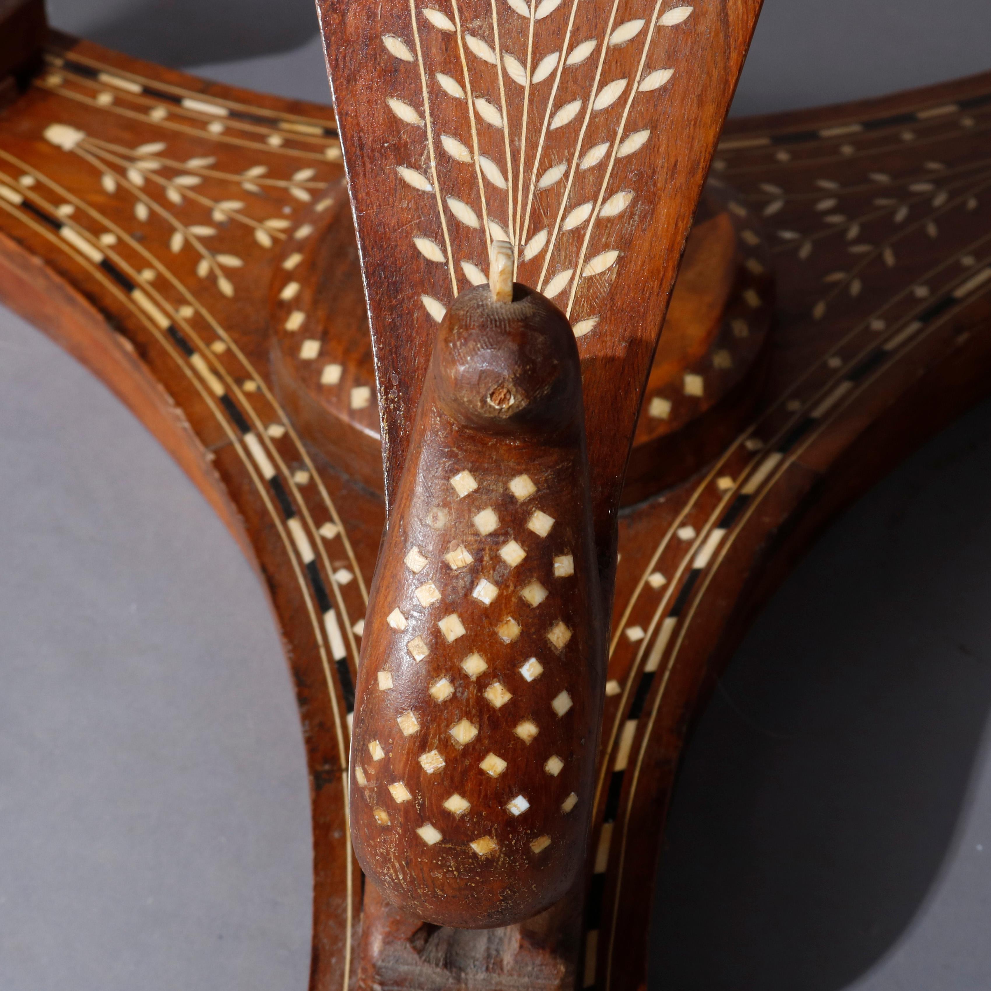 Mother-of-Pearl Indian Marquetry Carved and Inlaid Figural Peacock Side Table, circa 1910